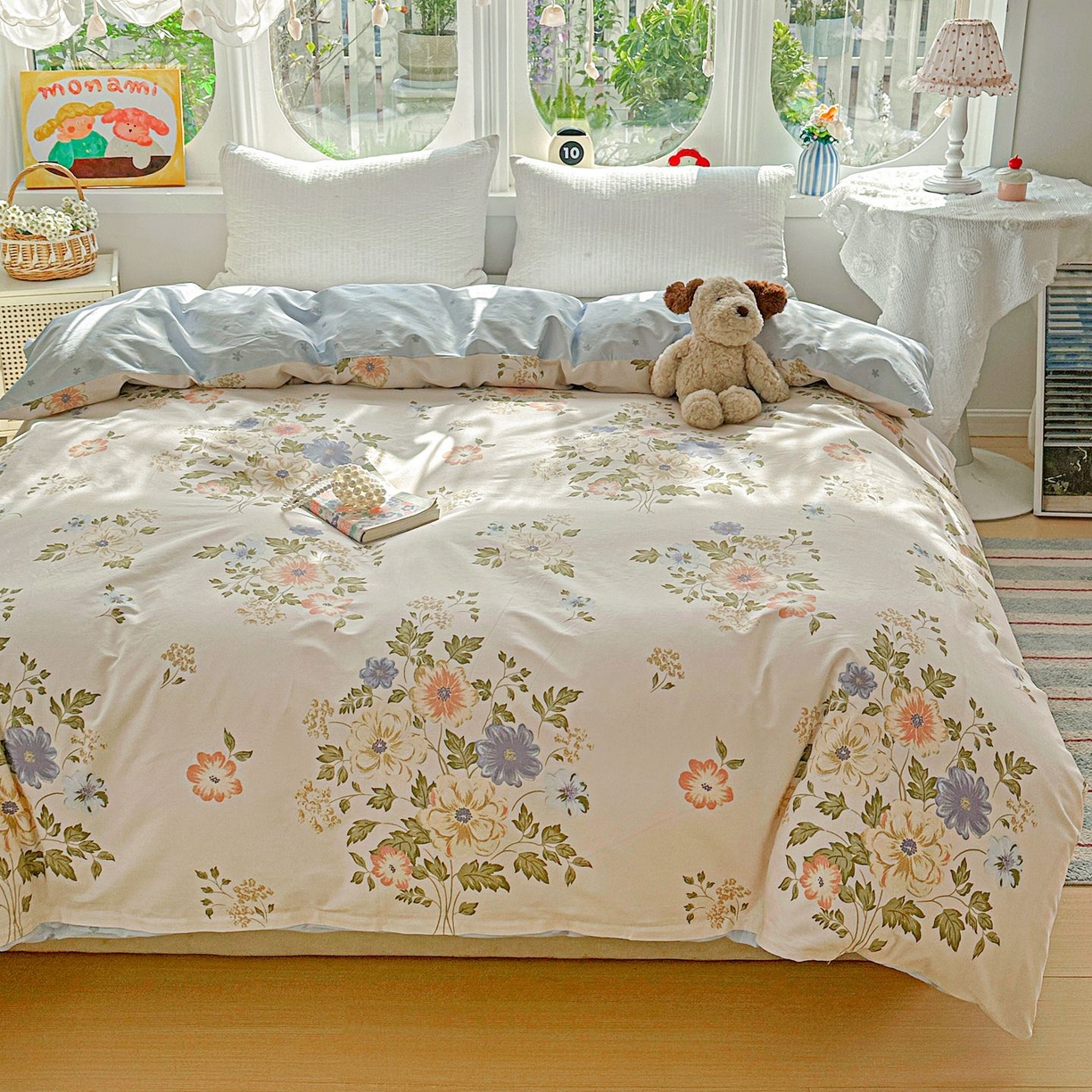 91家纺网 家纺一手货源 找家纺 恩泽家纺 2026新款13372ins全棉印花四件套单品系列-单被套 百花缘