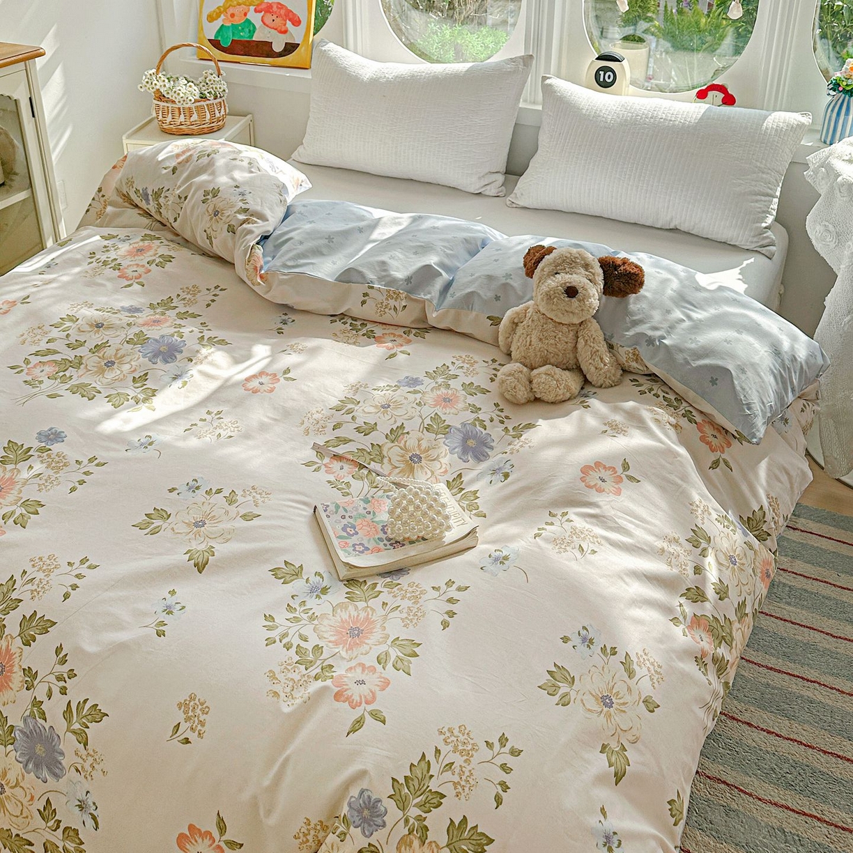 91家纺网 家纺一手货源 找家纺 恩泽家纺 2026新款13372ins全棉印花四件套单品系列-单被套 百花缘