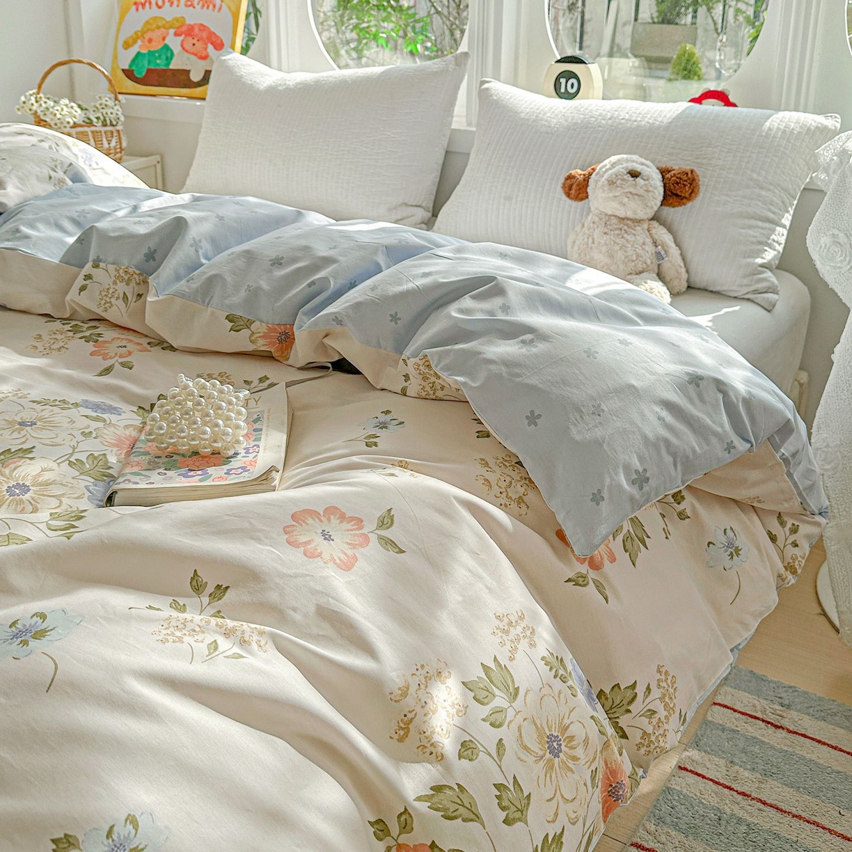 91家纺网 家纺一手货源 找家纺 恩泽家纺 2026新款13372ins全棉印花四件套单品系列-单被套 百花缘