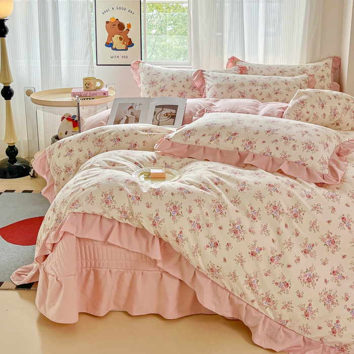 91家纺网 家纺一手货源 找家纺 （总）斯卡诺家纺 2026新款韩版花边古法水洗仿棉床盖四件套花边床单四件套