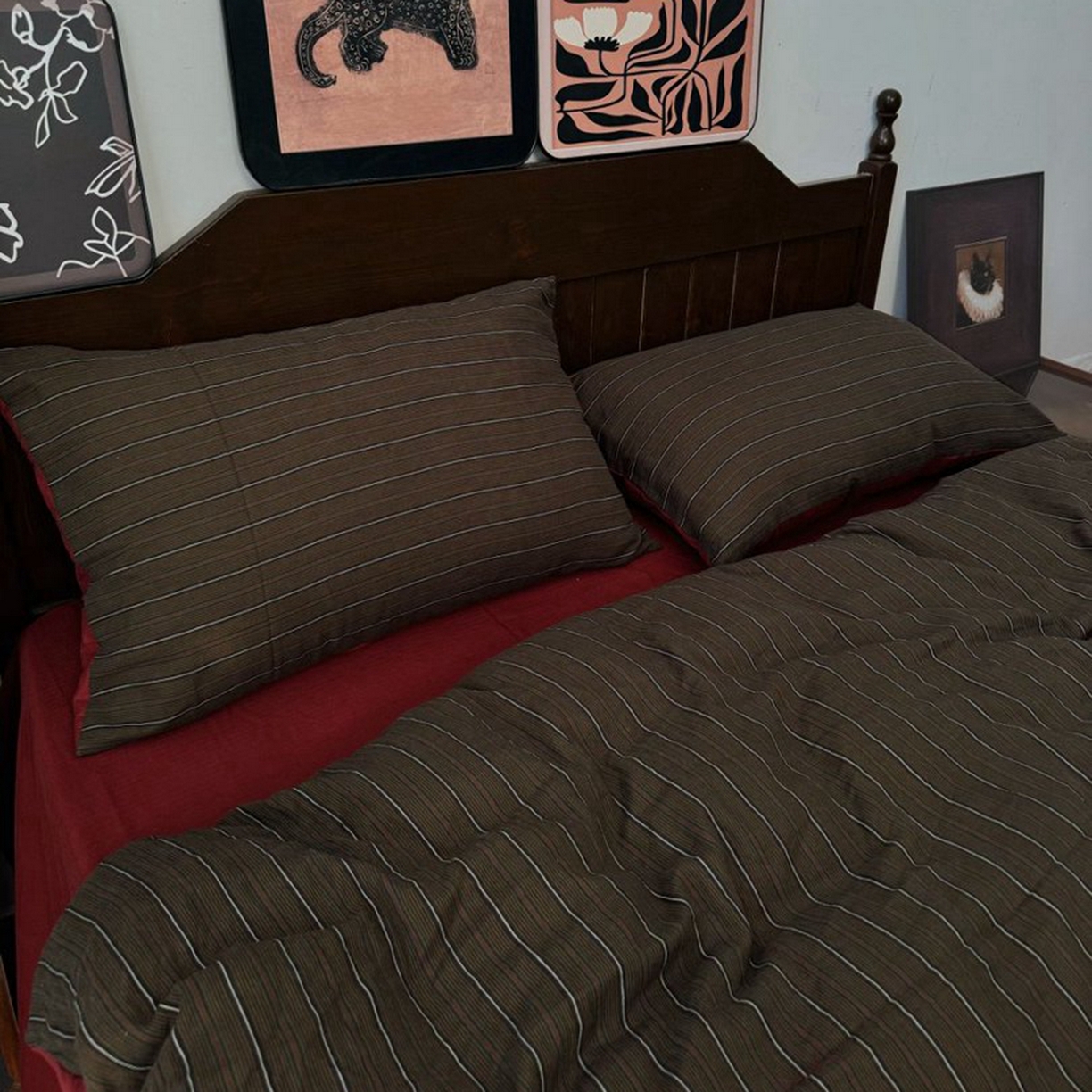 91家纺网 家纺一手货源 找家纺 （总）双层纱家居 2026新款全棉纯棉色织提花双层纱四件套-棕条