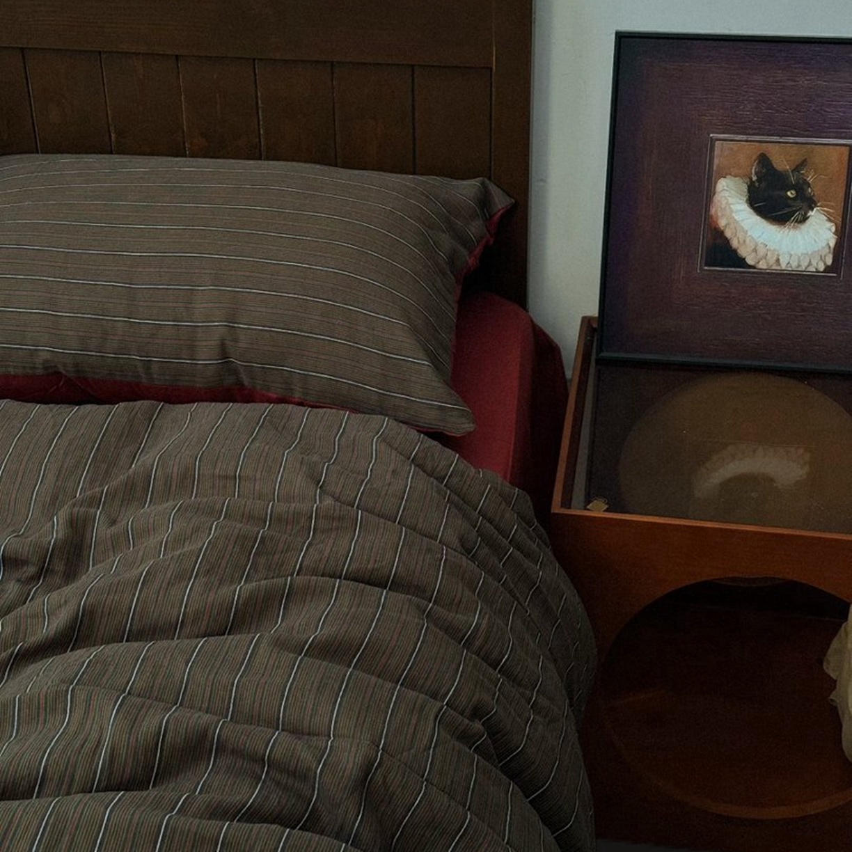 91家纺网 家纺一手货源 找家纺 （总）双层纱家居 2026新款全棉纯棉色织提花双层纱四件套-棕条