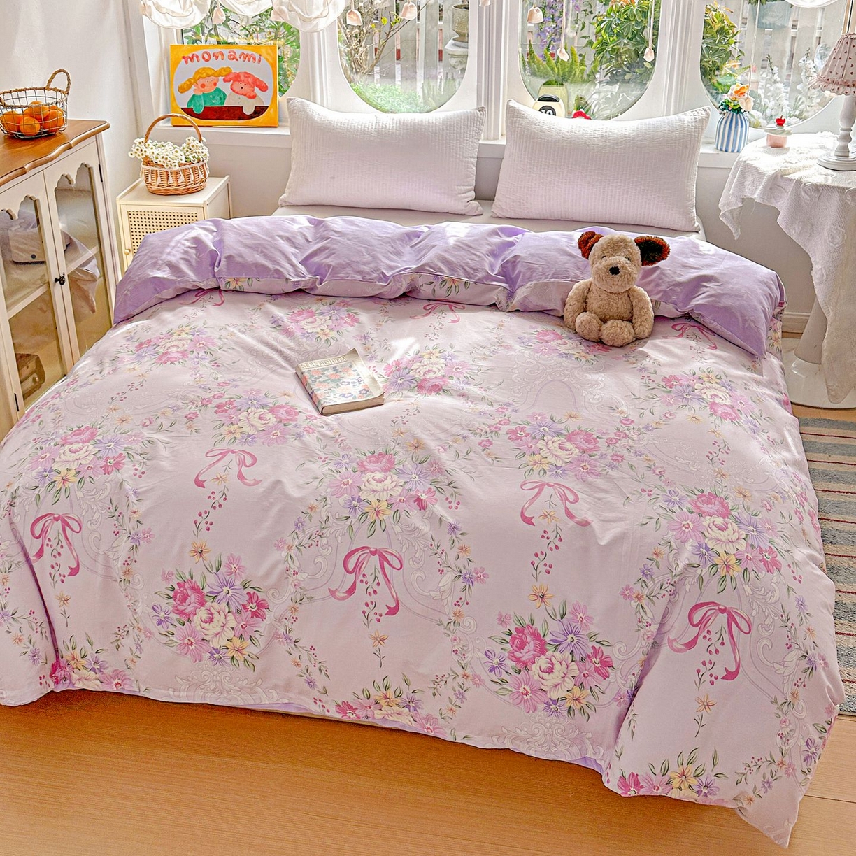 91家纺网 家纺一手货源 找家纺 恩泽家纺 2026新款13372ins全棉印花四件套单品系列-单被套 贝拉花影