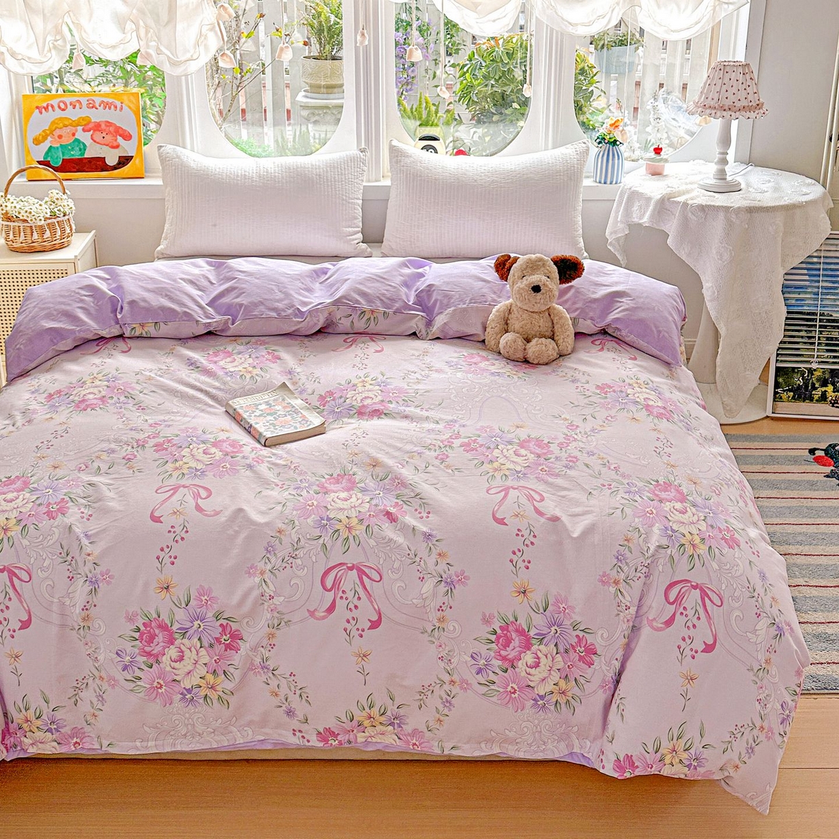 91家纺网 家纺一手货源 找家纺 恩泽家纺 2026新款13372ins全棉印花四件套单品系列-单被套 贝拉花影