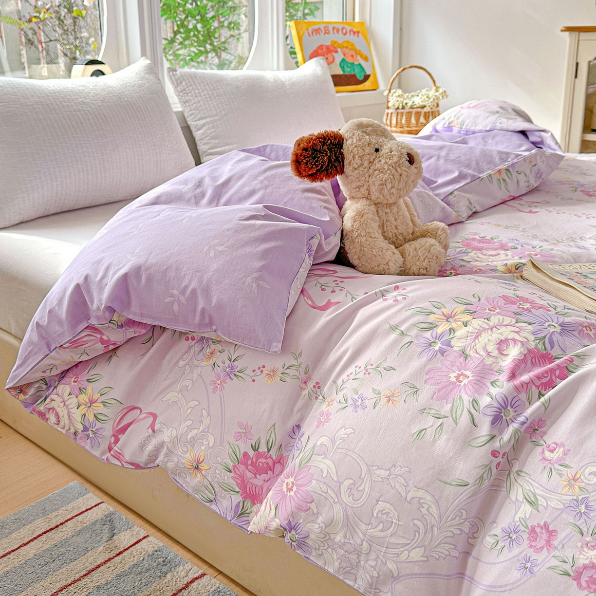 91家纺网 家纺一手货源 找家纺 恩泽家纺 2026新款13372ins全棉印花四件套单品系列-单被套 贝拉花影