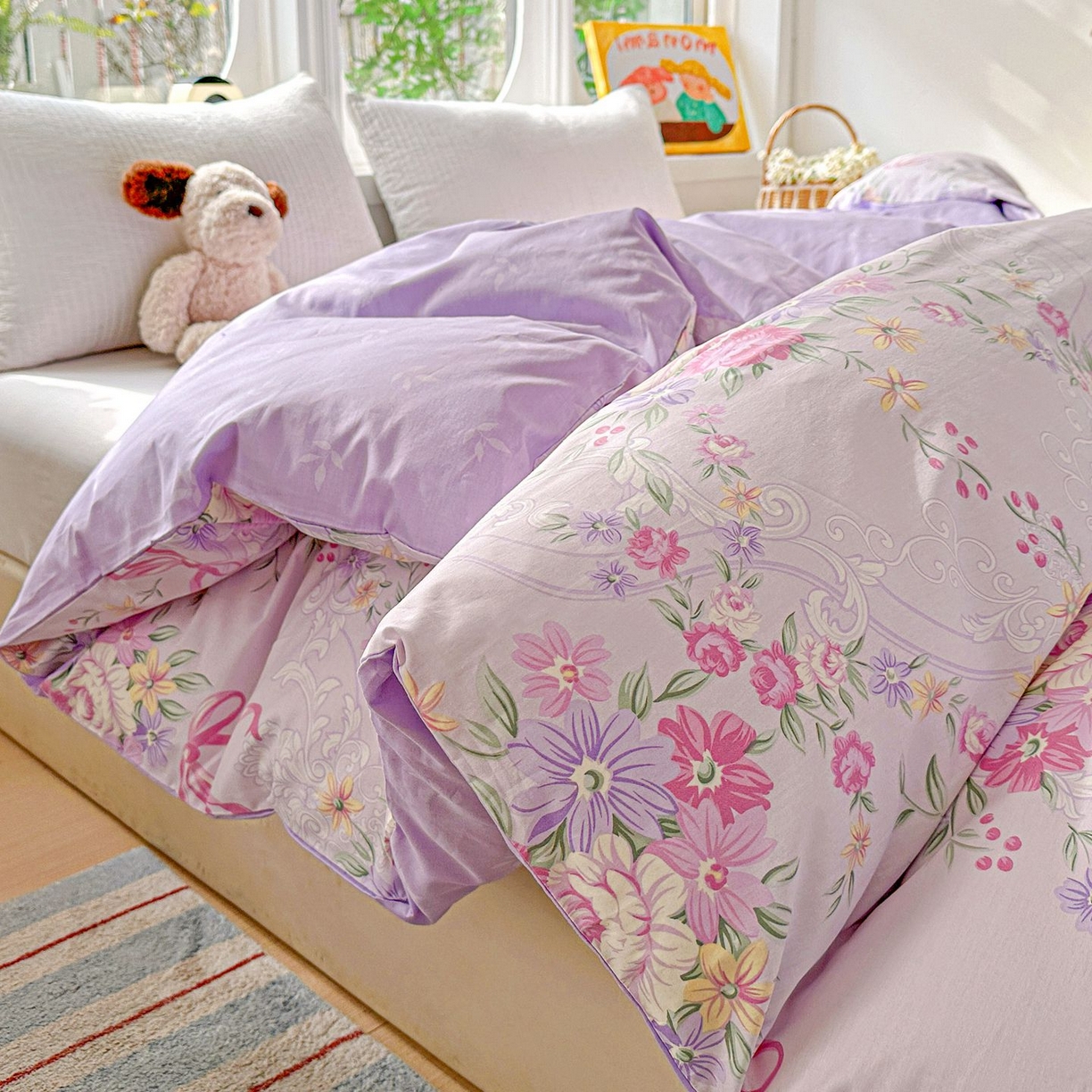 91家纺网 家纺一手货源 找家纺 恩泽家纺 2026新款13372ins全棉印花四件套单品系列-单被套 贝拉花影