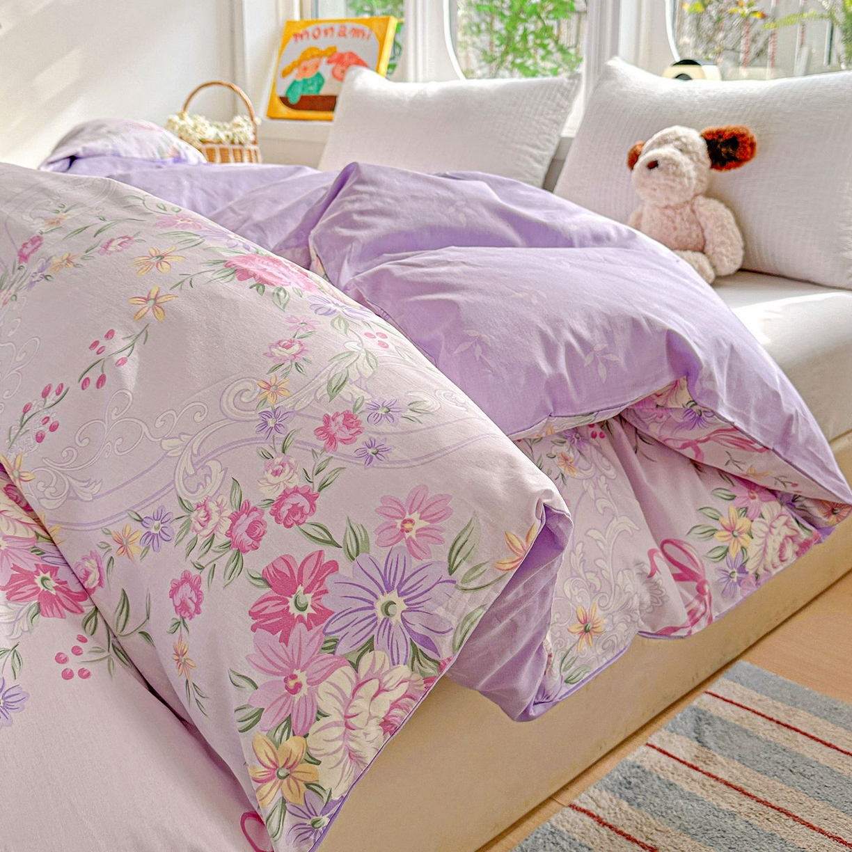 91家纺网 家纺一手货源 找家纺 恩泽家纺 2026新款13372ins全棉印花四件套单品系列-单被套 贝拉花影