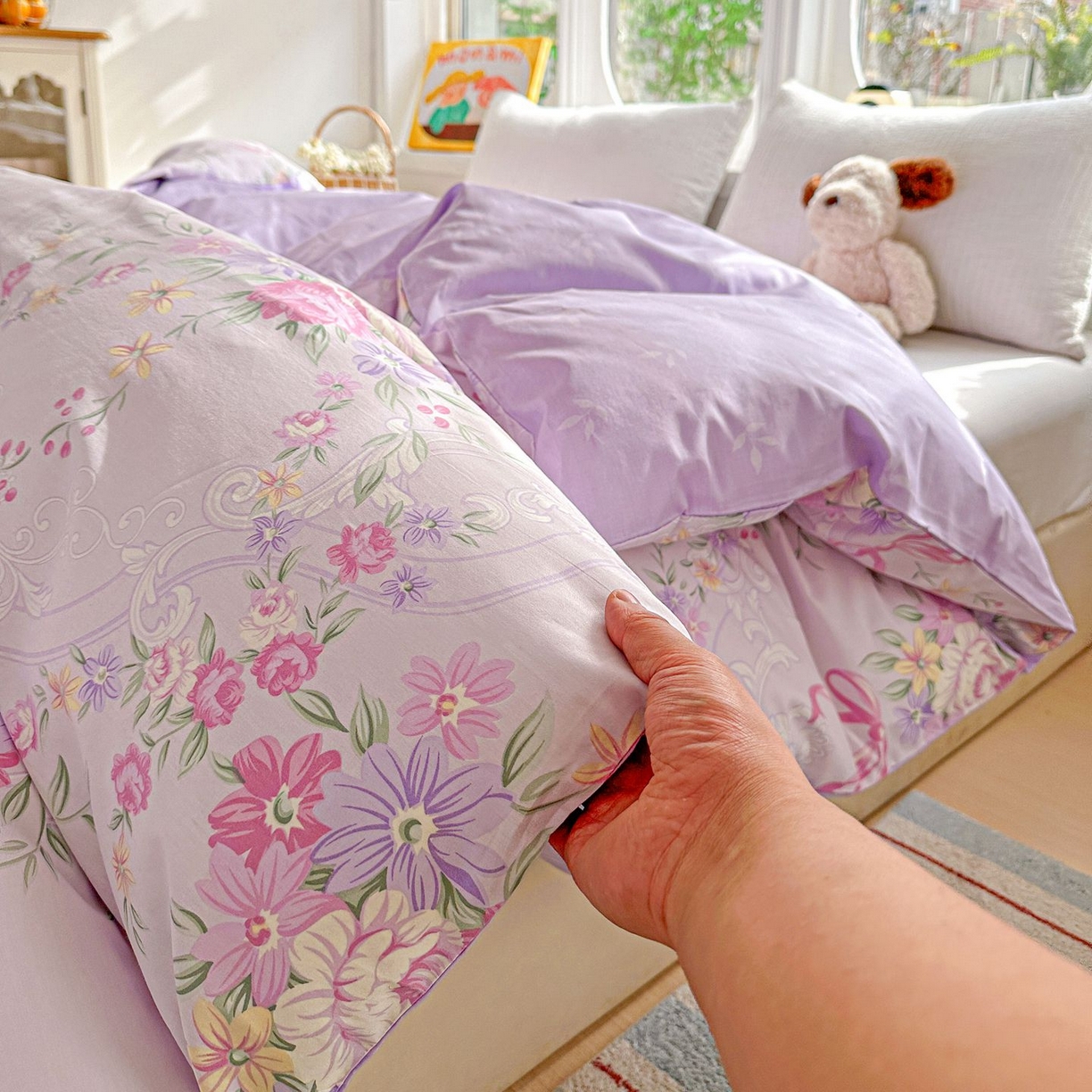 91家纺网 家纺一手货源 找家纺 恩泽家纺 2026新款13372ins全棉印花四件套单品系列-单被套 贝拉花影