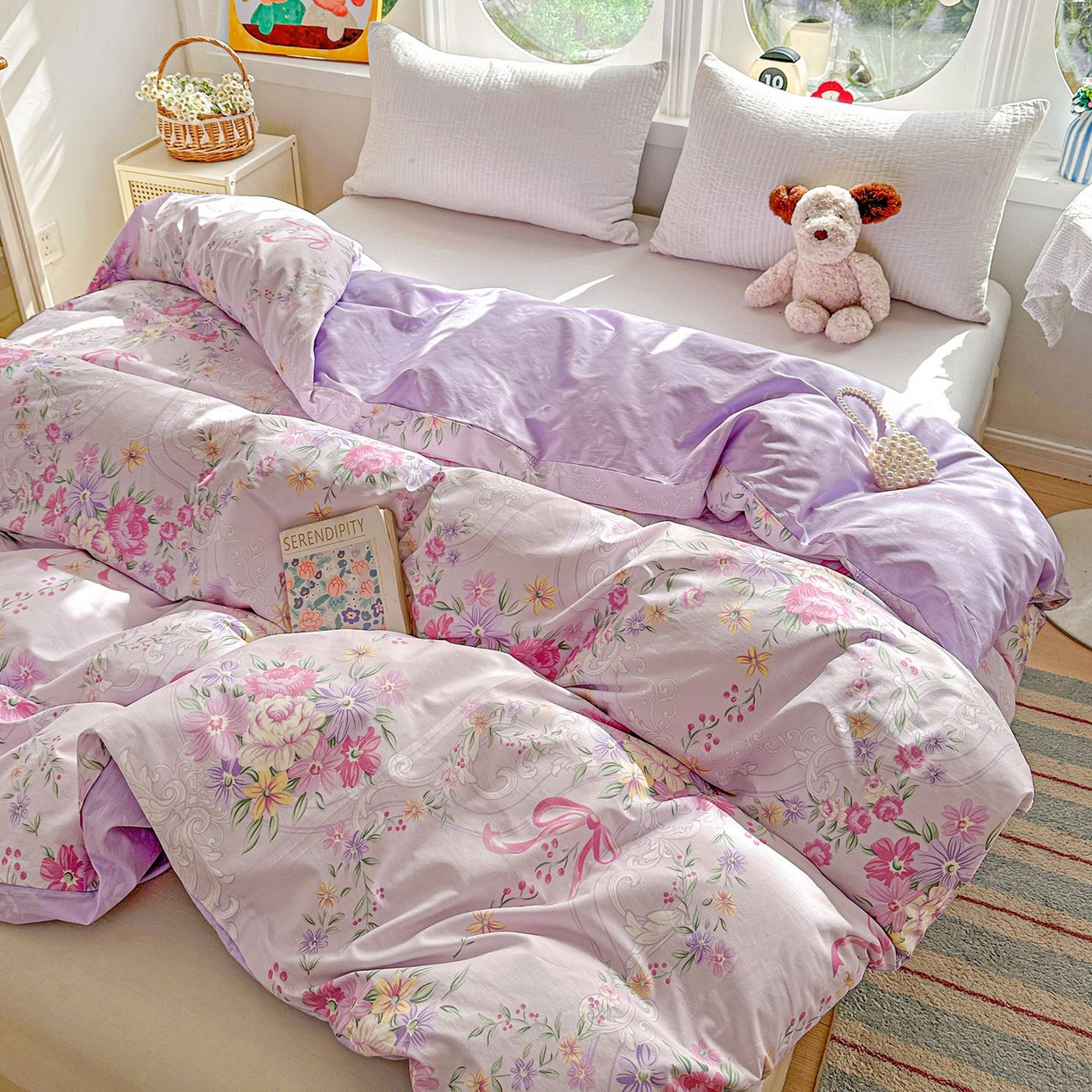 91家纺网 家纺一手货源 找家纺 恩泽家纺 2026新款13372ins全棉印花四件套单品系列-单被套 贝拉花影