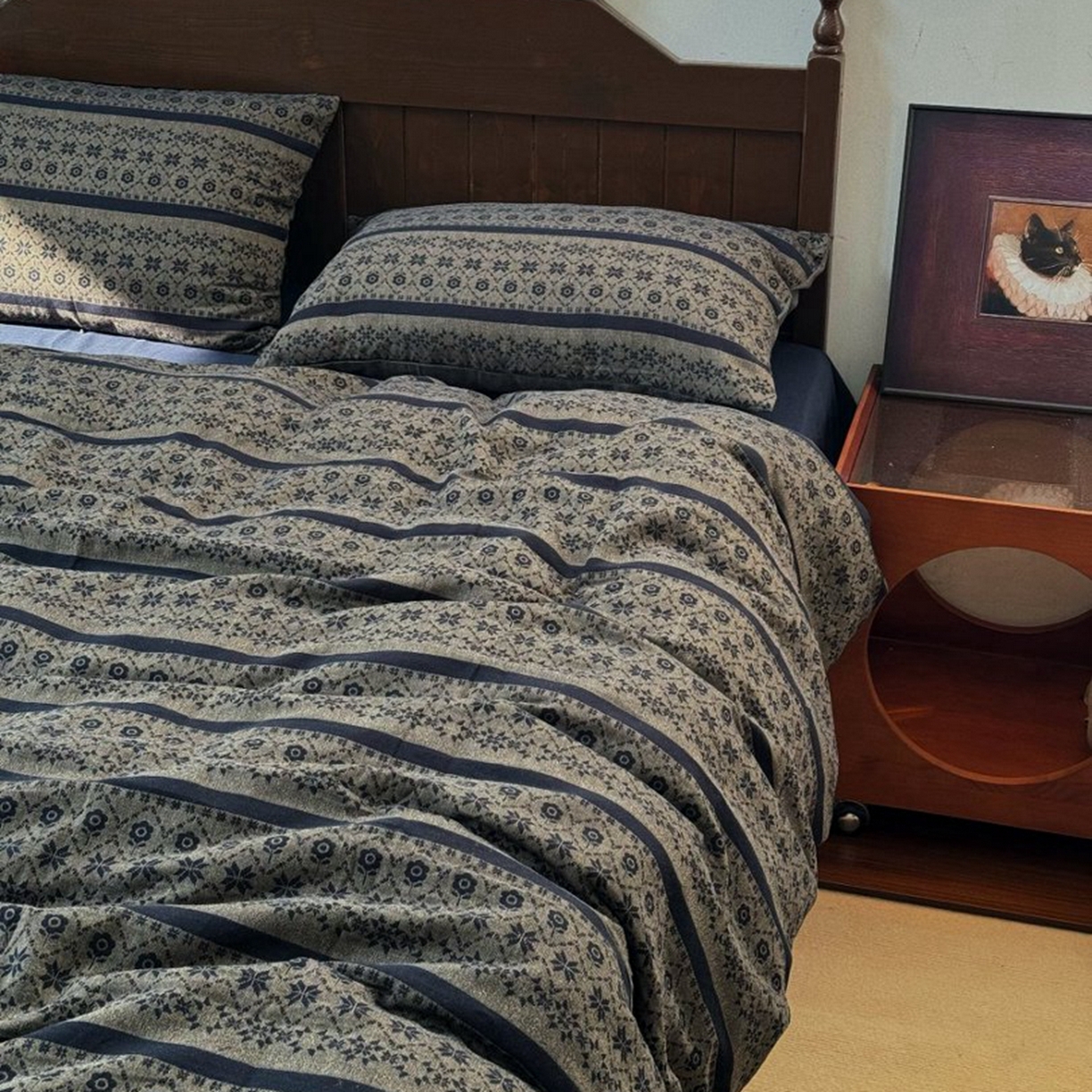 91家纺网 家纺一手货源 找家纺 （总）双层纱家居 2026新款全棉纯棉色织提花双层纱四件套-丝羽黑