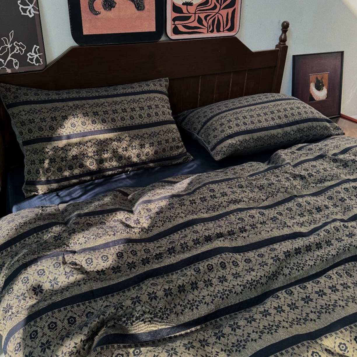 91家纺网 家纺一手货源 找家纺 （总）双层纱家居 2026新款全棉纯棉色织提花双层纱四件套-丝羽黑