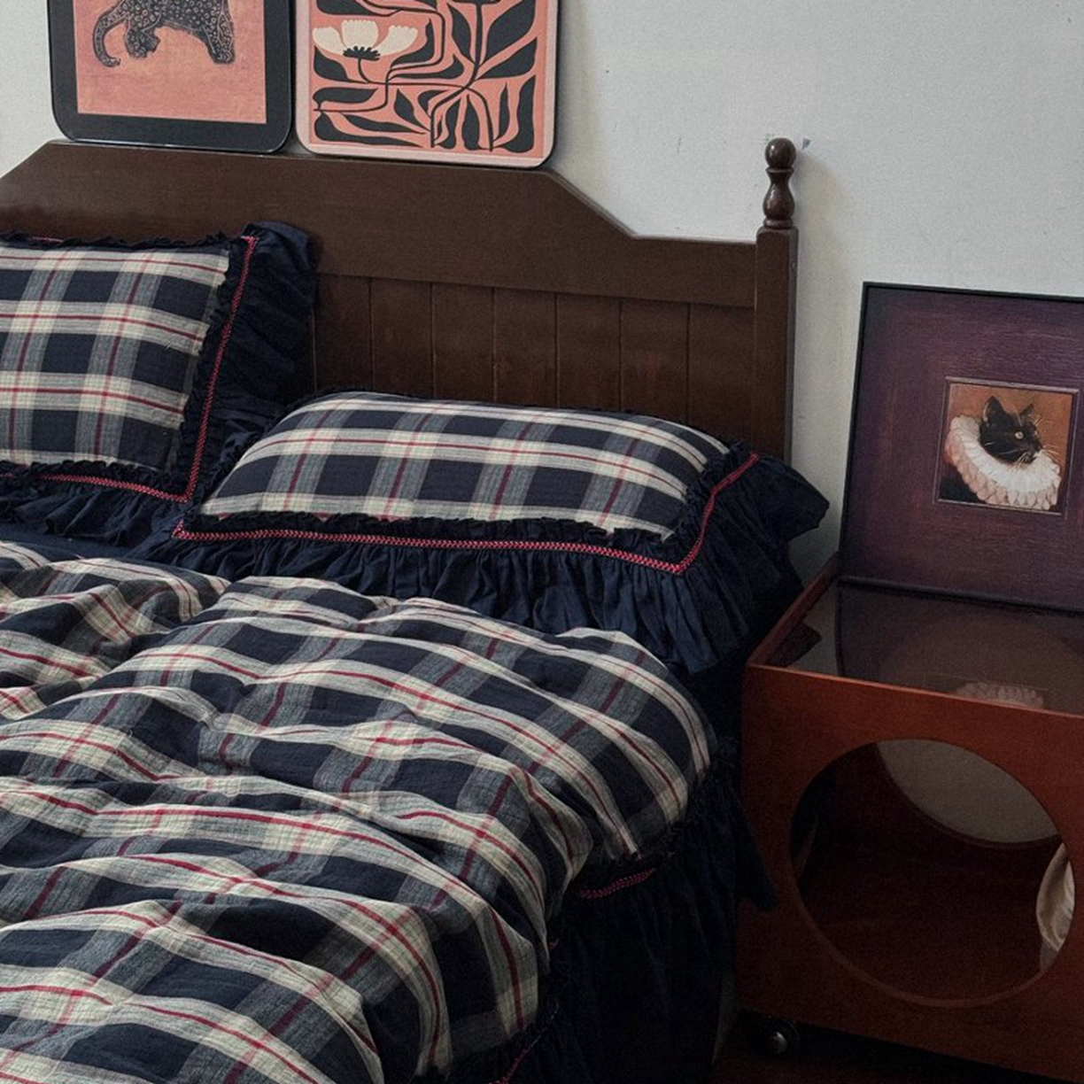 91家纺网 家纺一手货源 找家纺 （总）双层纱家居 2026新款全棉纯棉色织提花双层纱四件套-墨染花园