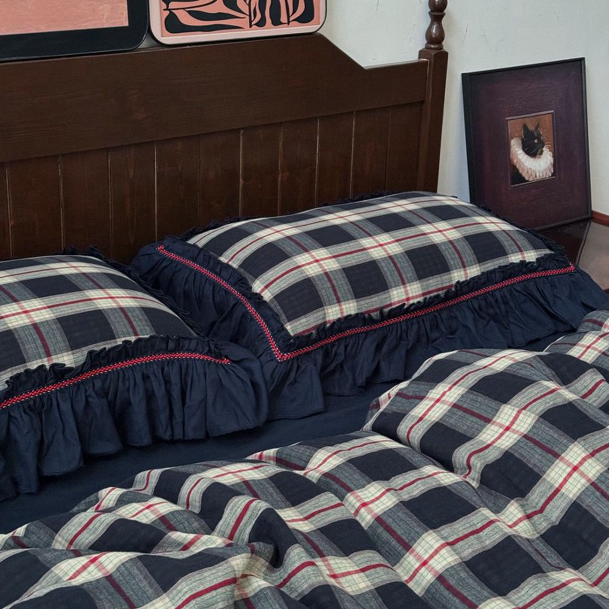 91家纺网 家纺一手货源 找家纺 （总）双层纱家居 2026新款全棉纯棉色织提花双层纱四件套-墨染花园