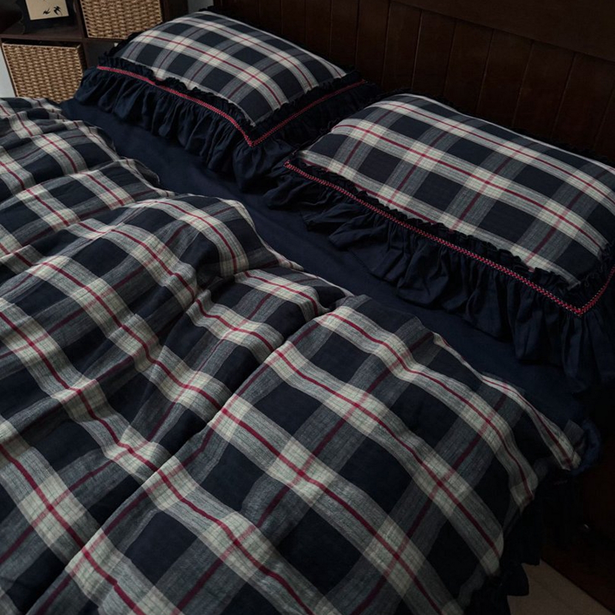 91家纺网 家纺一手货源 找家纺 （总）双层纱家居 2026新款全棉纯棉色织提花双层纱四件套-墨染花园