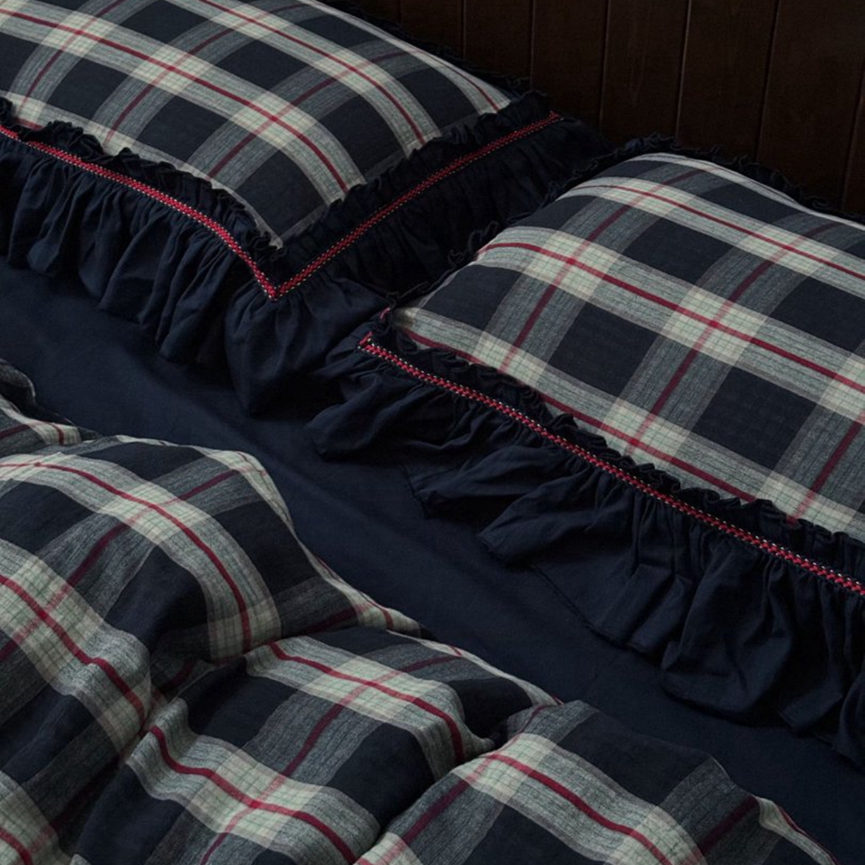 91家纺网 家纺一手货源 找家纺 （总）双层纱家居 2026新款全棉纯棉色织提花双层纱四件套-墨染花园