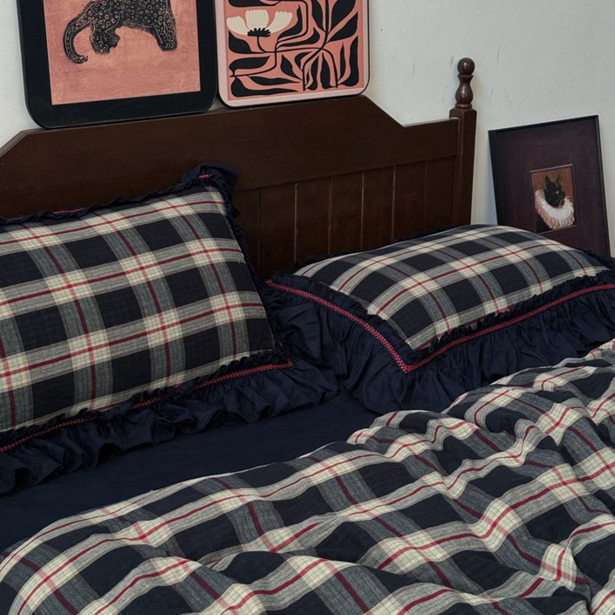 91家纺网 家纺一手货源 找家纺 （总）双层纱家居 2026新款全棉纯棉色织提花双层纱四件套-墨染花园