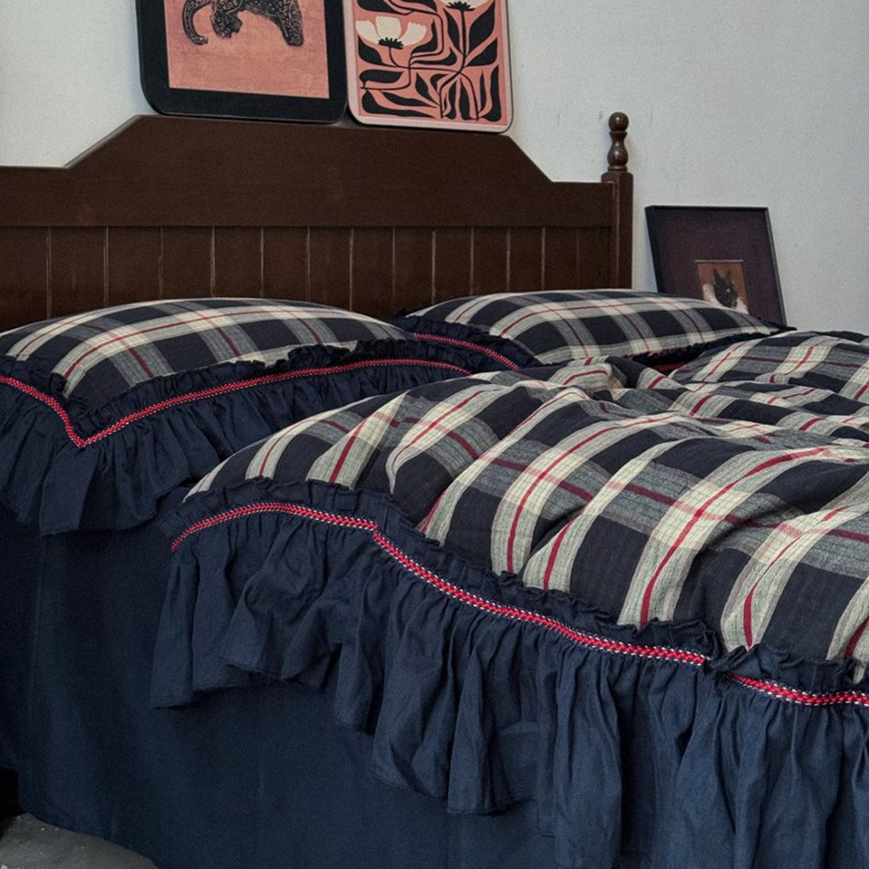 91家纺网 家纺一手货源 找家纺 （总）双层纱家居 2026新款全棉纯棉色织提花双层纱四件套-墨染花园