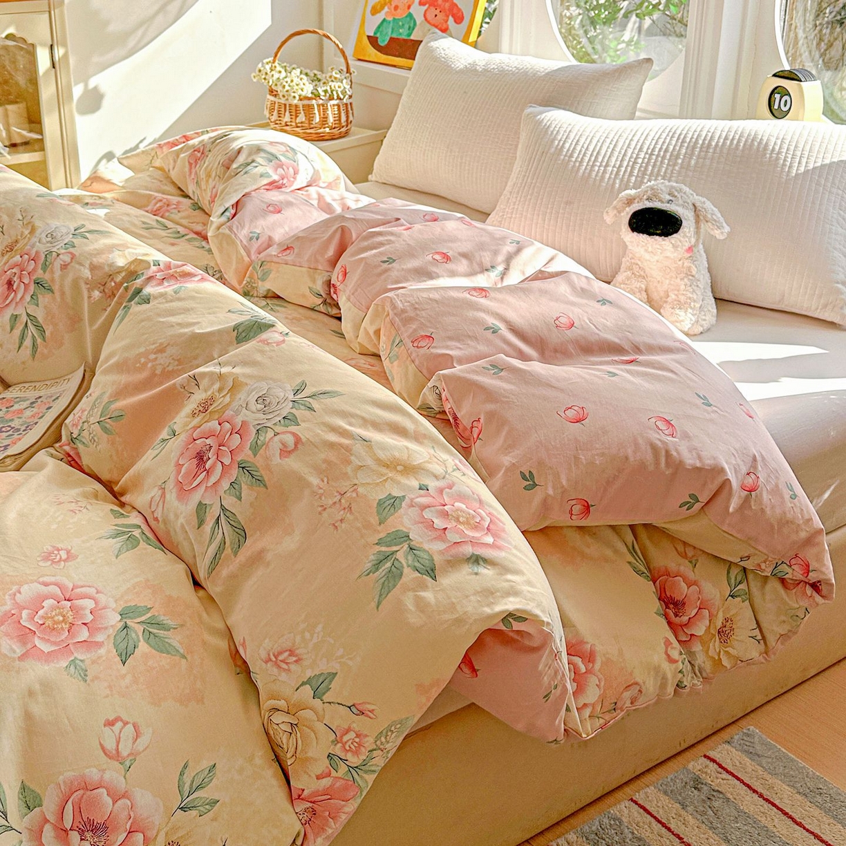 恩泽家纺 2026新款13372ins全棉印花四件套单品系列-单被套 晨曦海棠