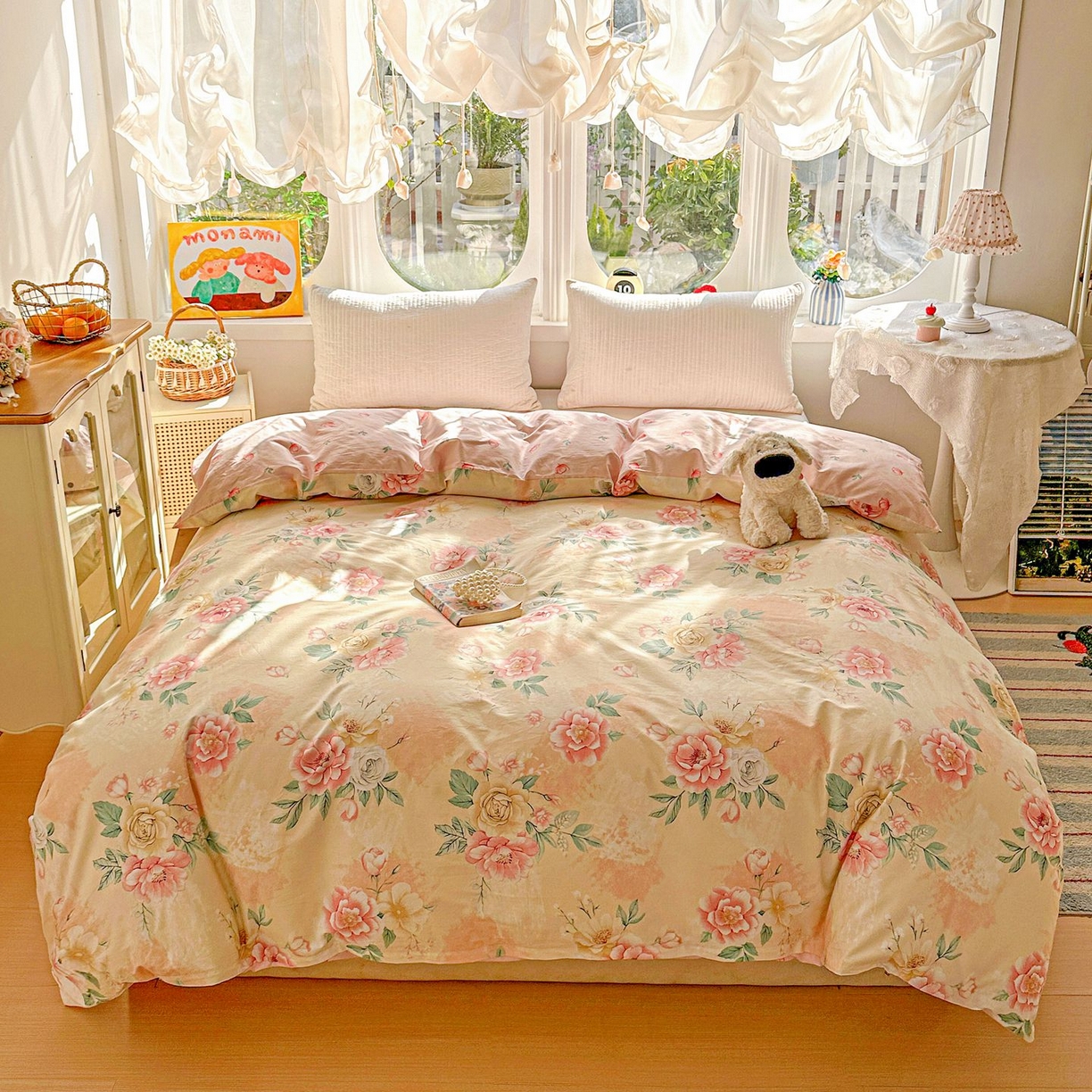 91家纺网 家纺一手货源 找家纺 恩泽家纺 2026新款13372ins全棉印花四件套单品系列-单被套 晨曦海棠