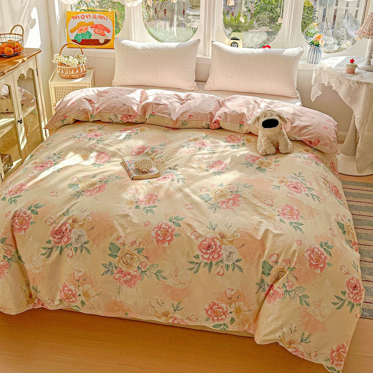 91家纺网 家纺一手货源 找家纺 恩泽家纺 2026新款13372ins全棉印花四件套单品系列-单被套 晨曦海棠