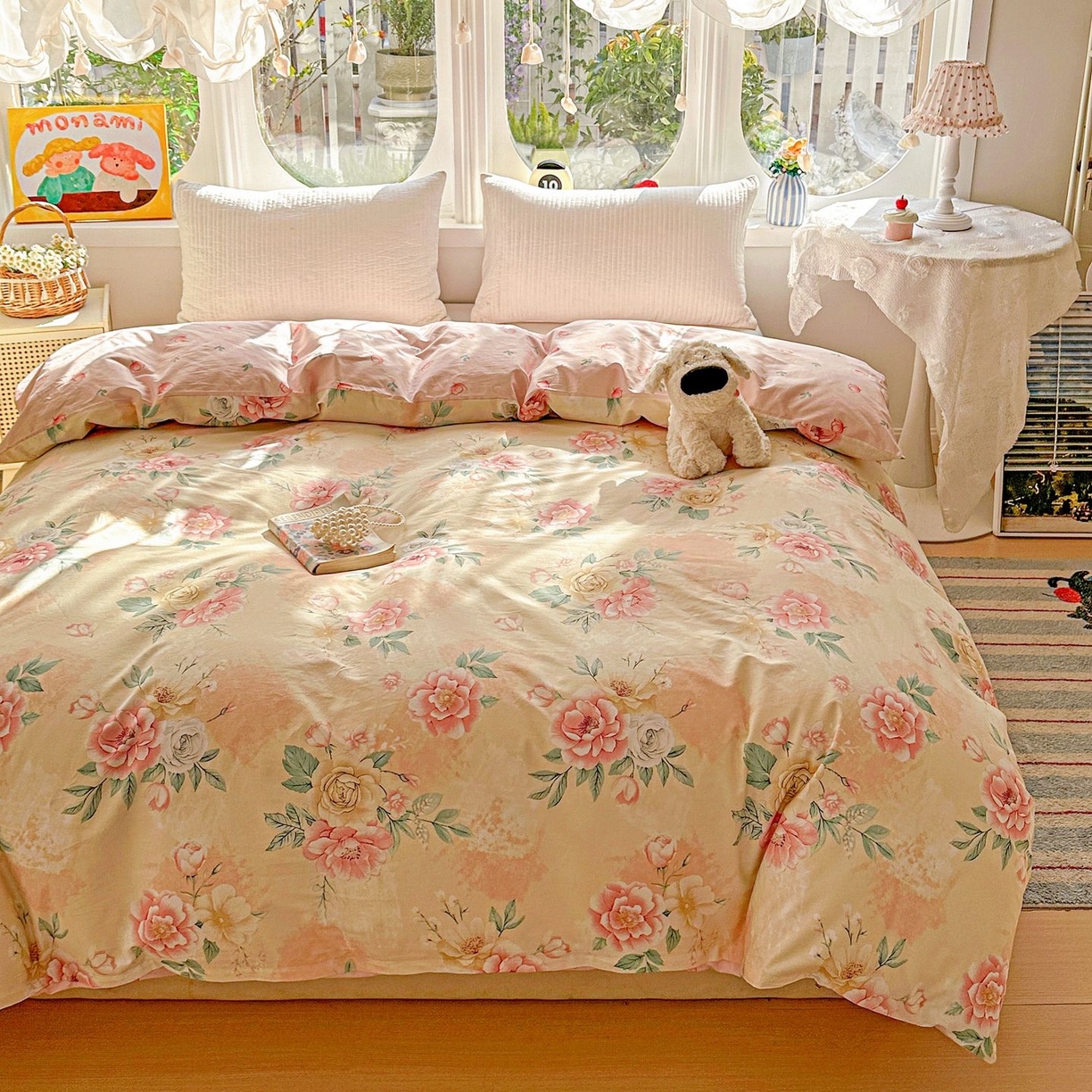 91家纺网 家纺一手货源 找家纺 恩泽家纺 2026新款13372ins全棉印花四件套单品系列-单被套 晨曦海棠