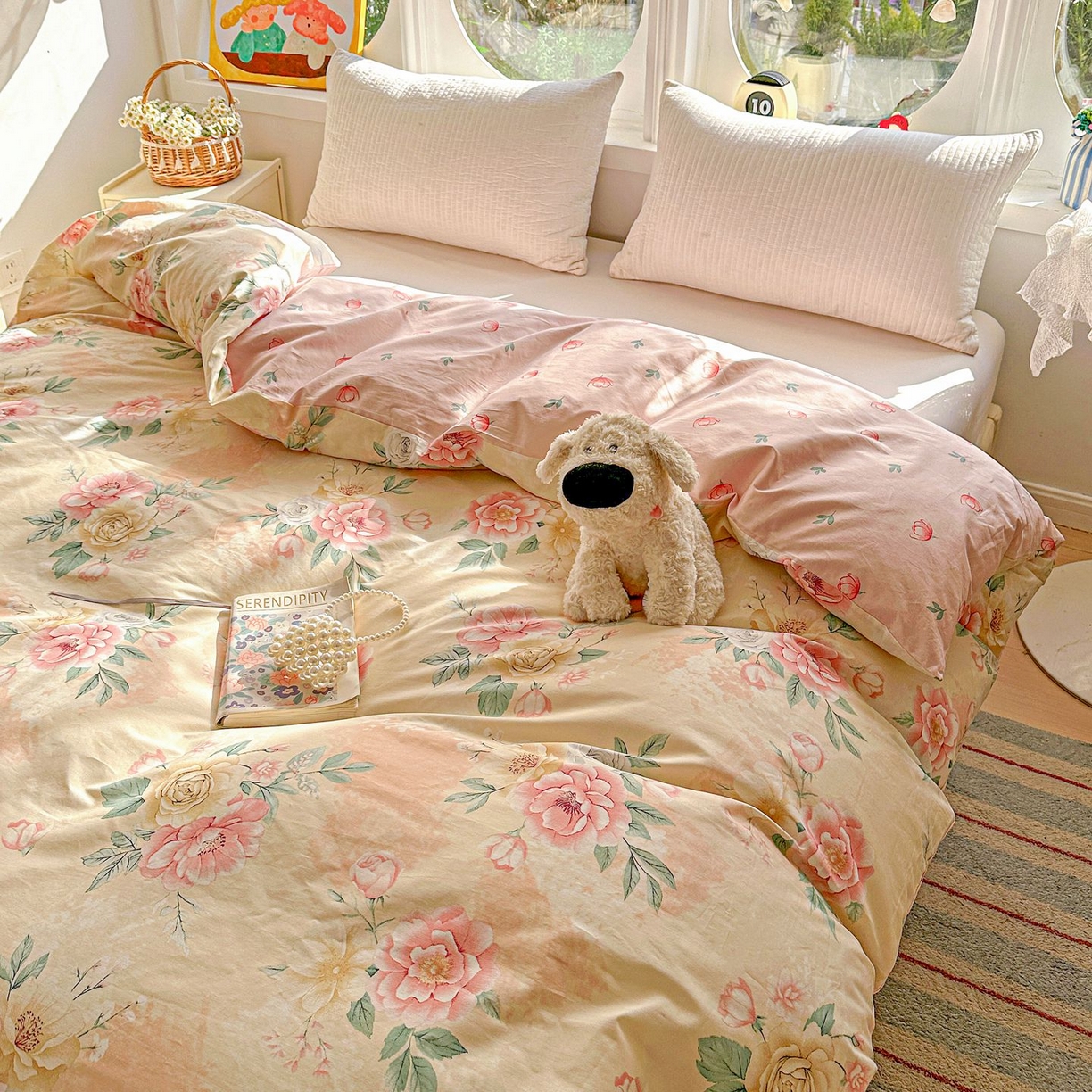 91家纺网 家纺一手货源 找家纺 恩泽家纺 2026新款13372ins全棉印花四件套单品系列-单被套 晨曦海棠