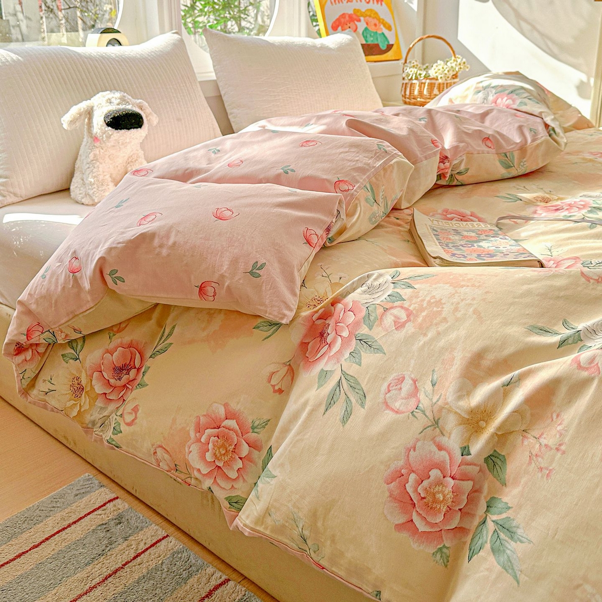 91家纺网 家纺一手货源 找家纺 恩泽家纺 2026新款13372ins全棉印花四件套单品系列-单被套 晨曦海棠