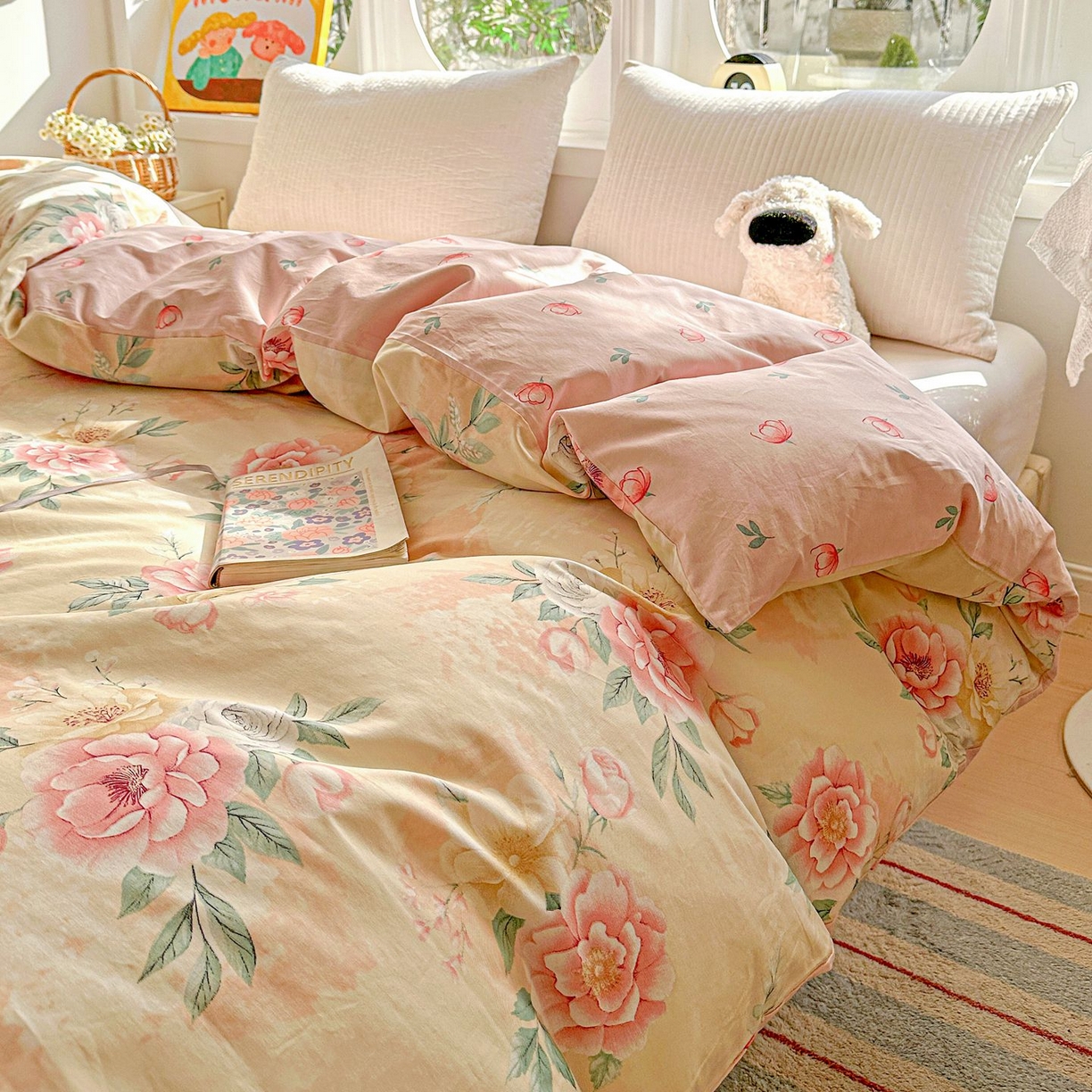 91家纺网 家纺一手货源 找家纺 恩泽家纺 2026新款13372ins全棉印花四件套单品系列-单被套 晨曦海棠