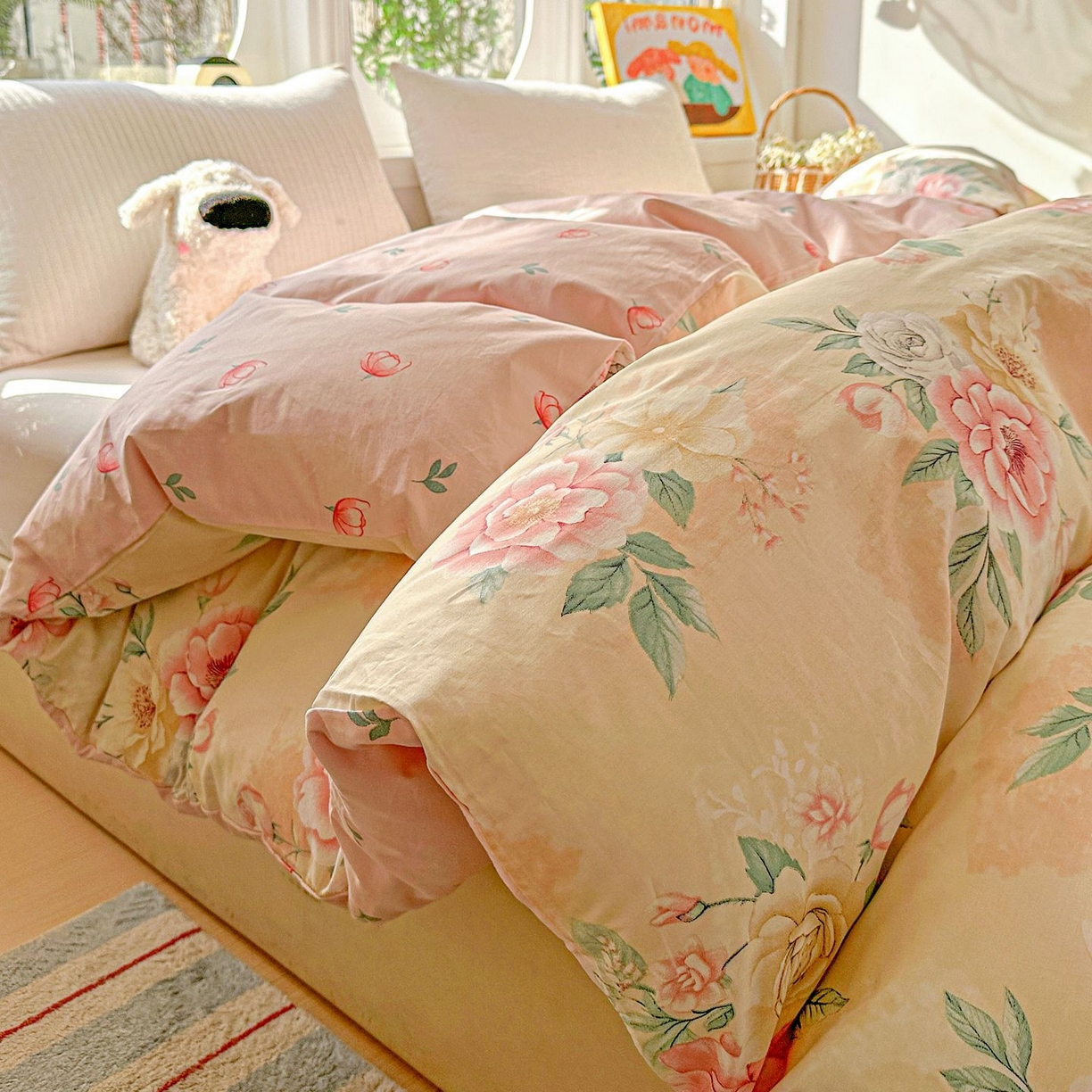 91家纺网 家纺一手货源 找家纺 恩泽家纺 2026新款13372ins全棉印花四件套单品系列-单被套 晨曦海棠