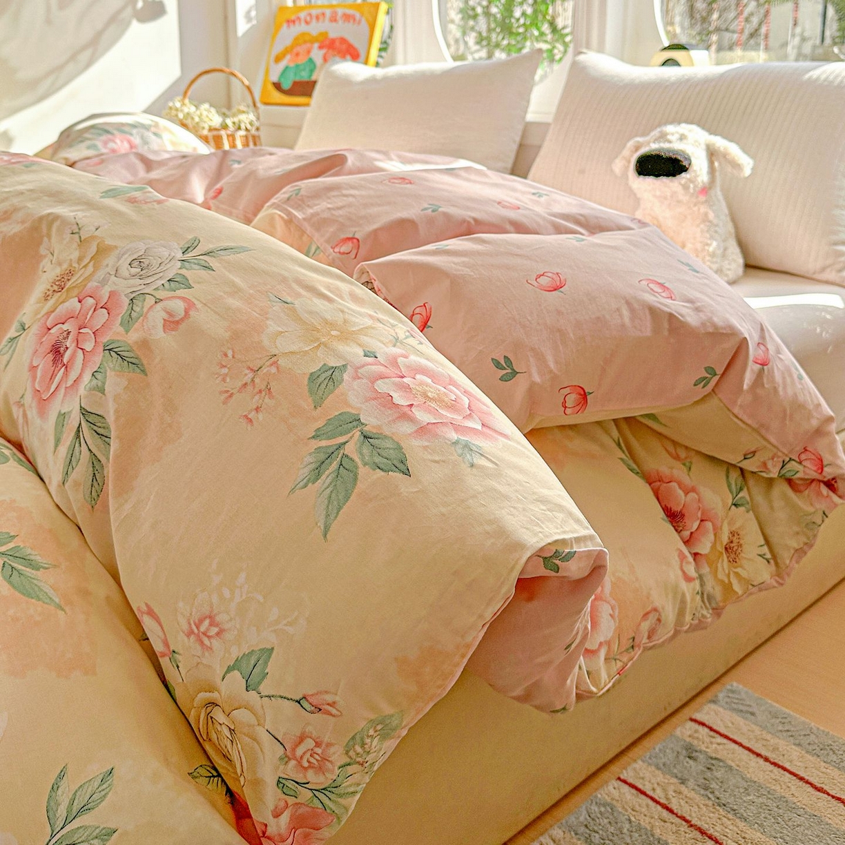 91家纺网 家纺一手货源 找家纺 恩泽家纺 2026新款13372ins全棉印花四件套单品系列-单被套 晨曦海棠