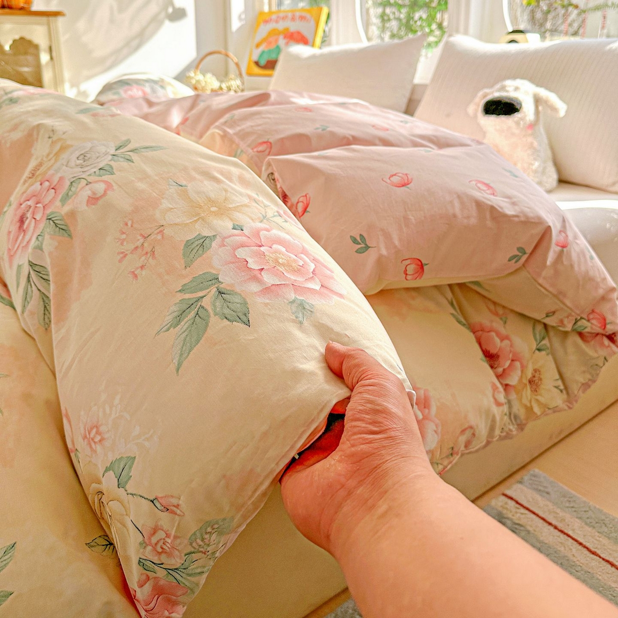 91家纺网 家纺一手货源 找家纺 恩泽家纺 2026新款13372ins全棉印花四件套单品系列-单被套 晨曦海棠