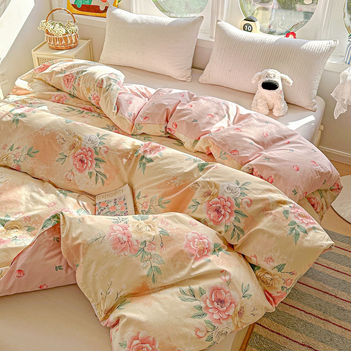 91家纺网 家纺一手货源 找家纺 恩泽家纺 2026新款13372ins全棉印花四件套单品系列-单被套 晨曦海棠