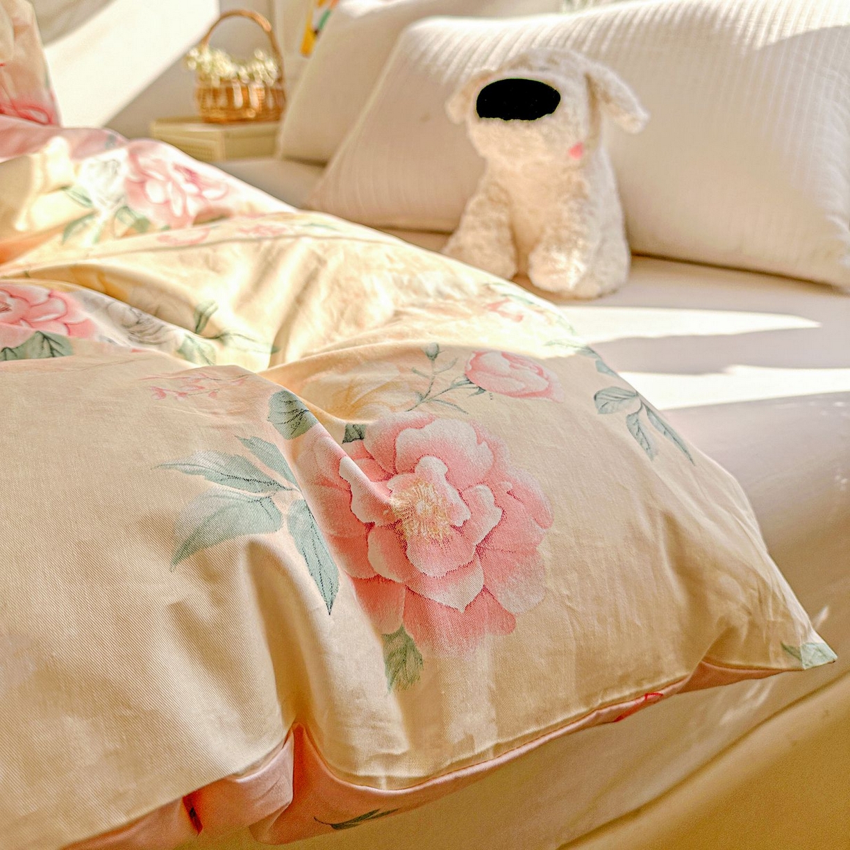 91家纺网 家纺一手货源 找家纺 恩泽家纺 2026新款13372ins全棉印花四件套单品系列-单被套 晨曦海棠