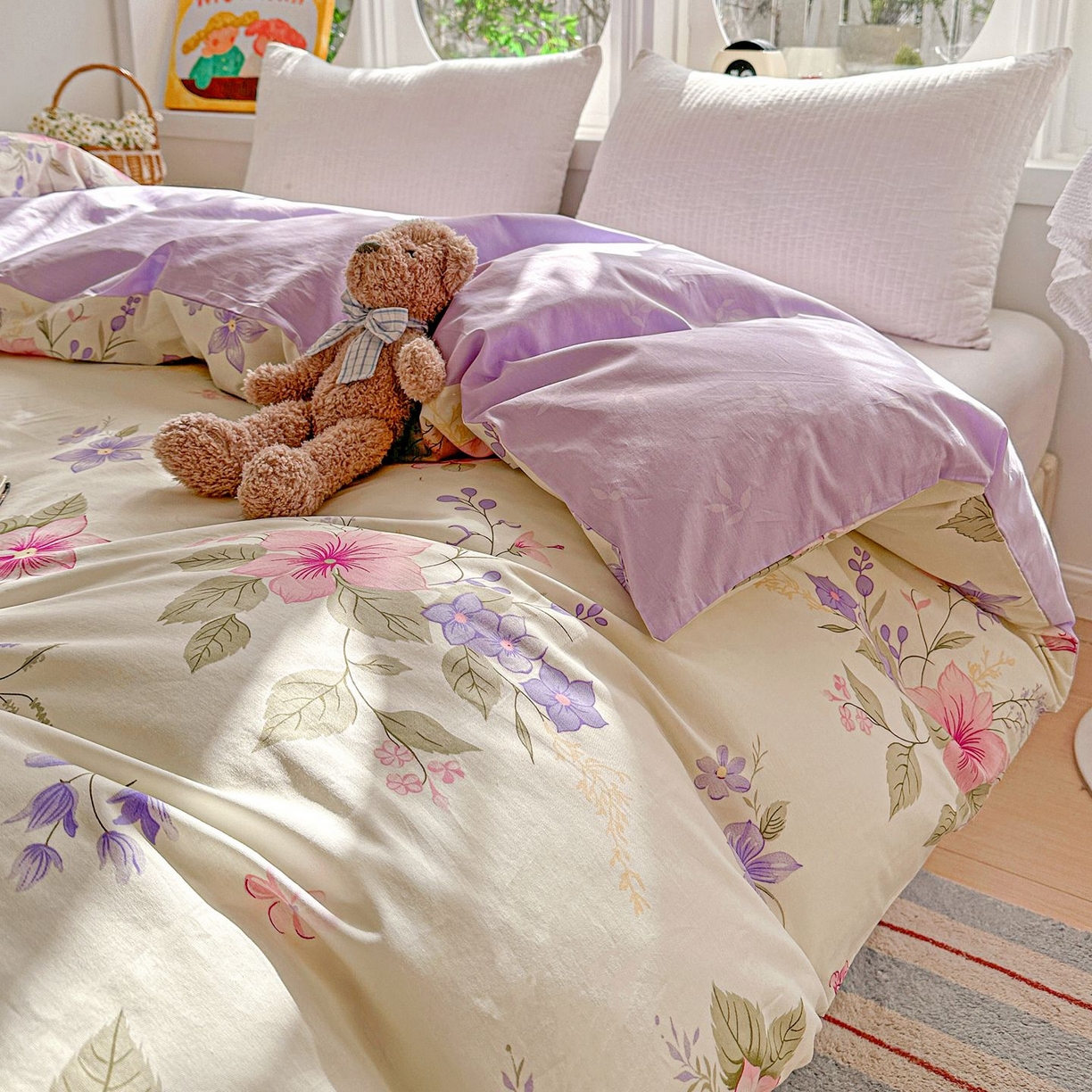 91家纺网 家纺一手货源 找家纺 恩泽家纺 2026新款13372ins全棉印花四件套单品系列-单被套 翠影