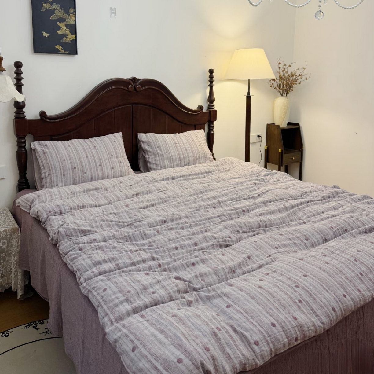 91家纺网 家纺一手货源 找家纺 （总）双层纱家居 2026新款波点全棉纯棉色织提花双层纱四件套