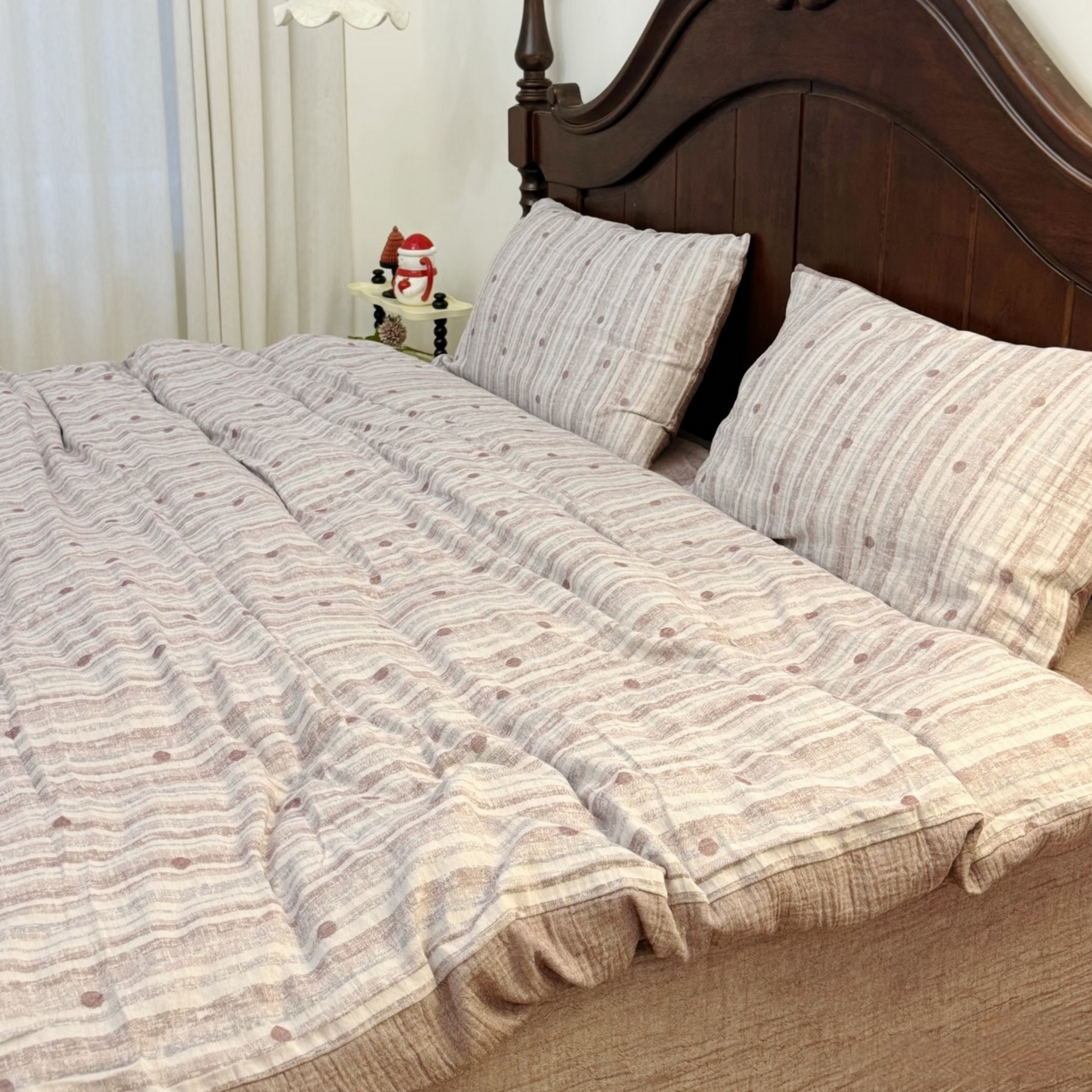 91家纺网 家纺一手货源 找家纺 （总）双层纱家居 2026新款波点全棉纯棉色织提花双层纱四件套