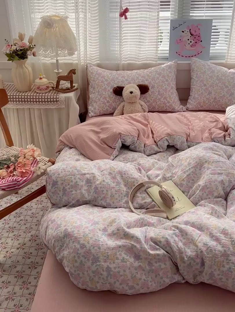 91家纺网 家纺一手货源 找家纺 王朝国际 2026新款A类彩竺棉印花四件套 洛可可