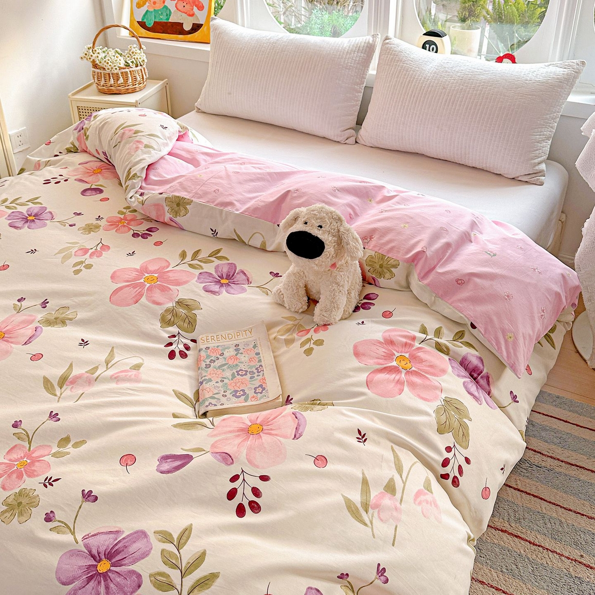 91家纺网 家纺一手货源 找家纺 恩泽家纺 2026新款13372ins全棉印花四件套单品系列-单被套 淡香春意