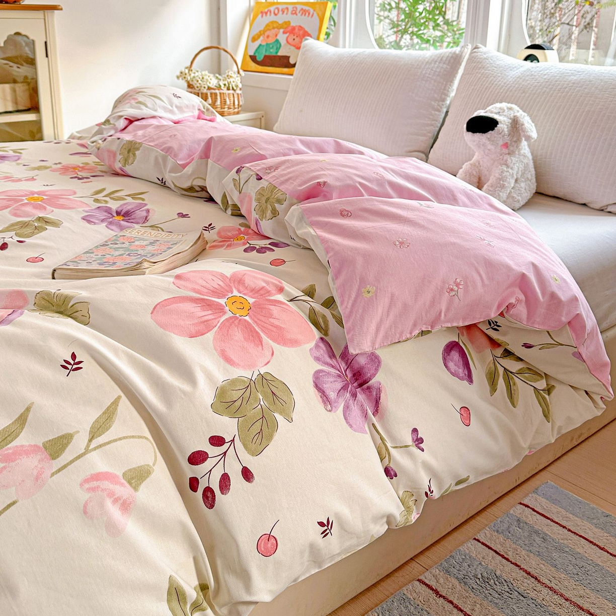 91家纺网 家纺一手货源 找家纺 恩泽家纺 2026新款13372ins全棉印花四件套单品系列-单被套 淡香春意