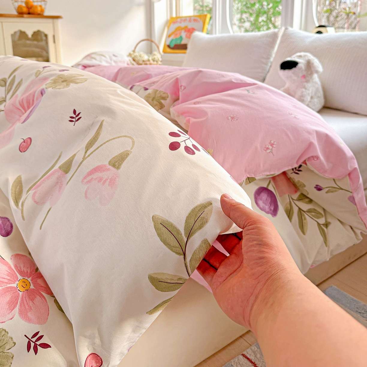 91家纺网 家纺一手货源 找家纺 恩泽家纺 2026新款13372ins全棉印花四件套单品系列-单被套 淡香春意