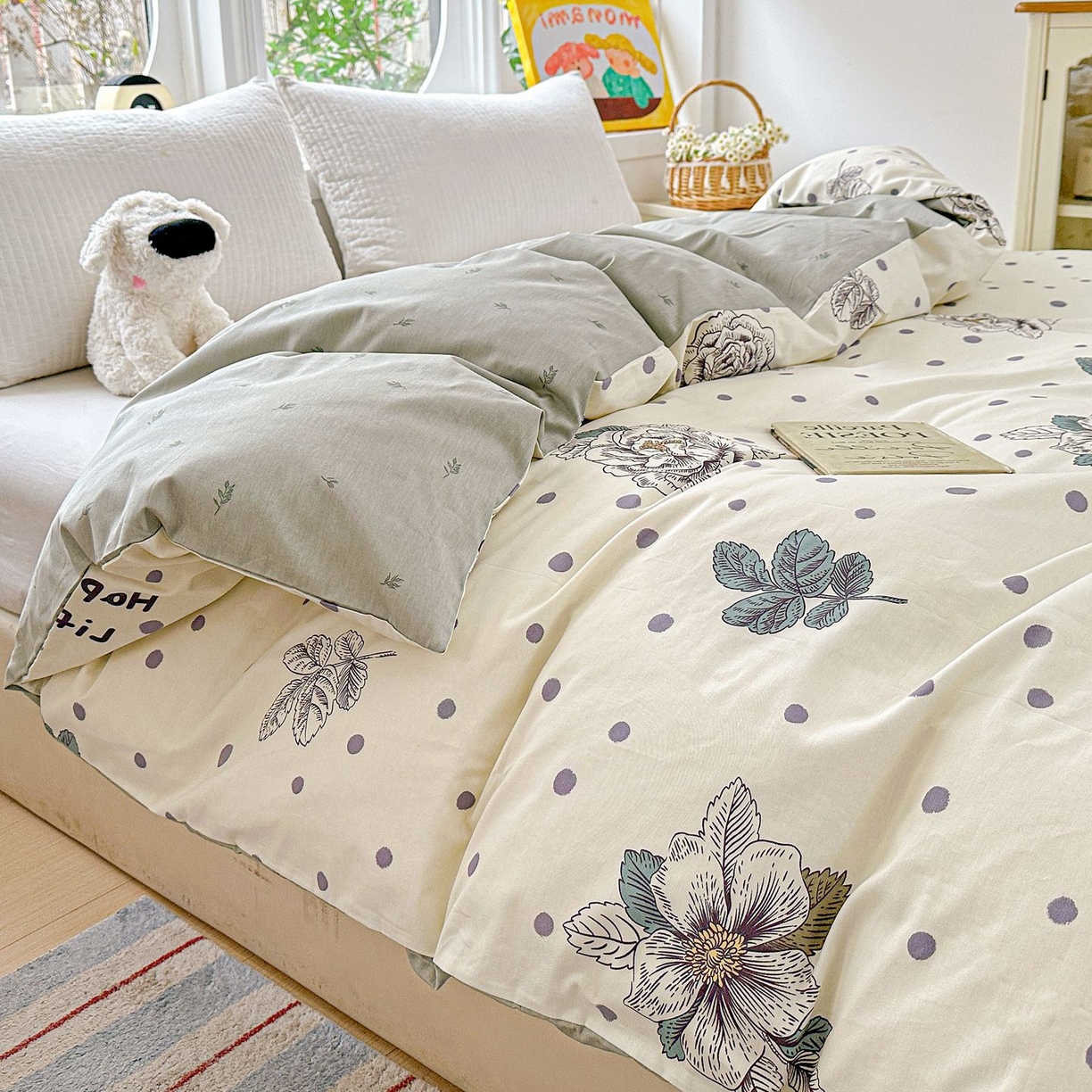 91家纺网 家纺一手货源 找家纺 恩泽家纺 2026新款13372ins全棉印花四件套单品系列-单被套 繁花夕露