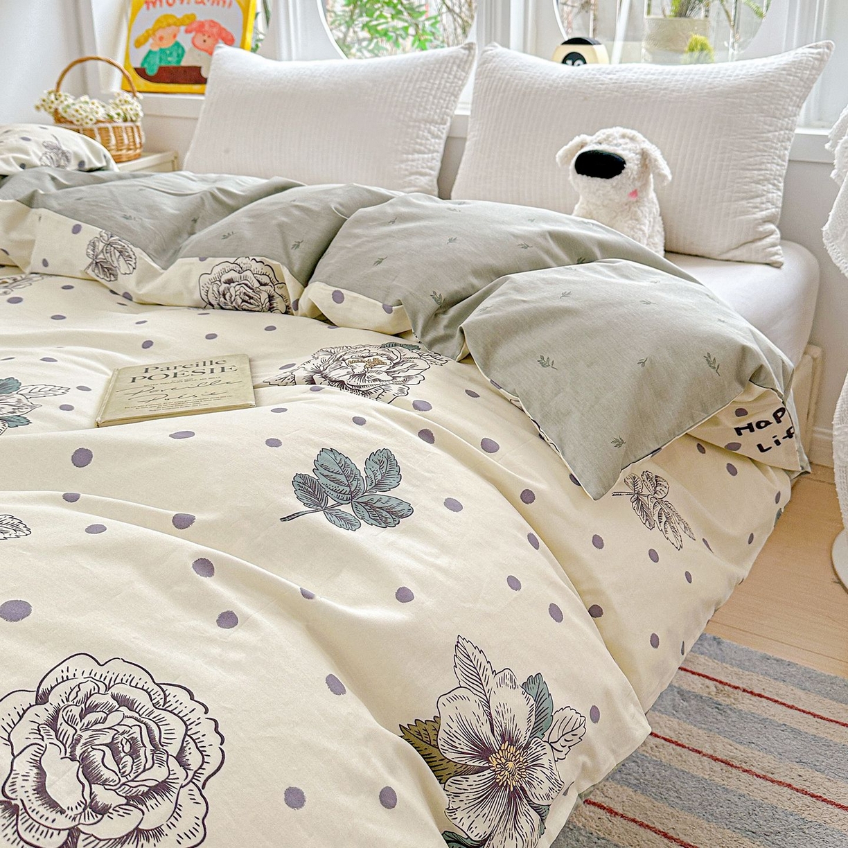 91家纺网 家纺一手货源 找家纺 恩泽家纺 2026新款13372ins全棉印花四件套单品系列-单被套 繁花夕露