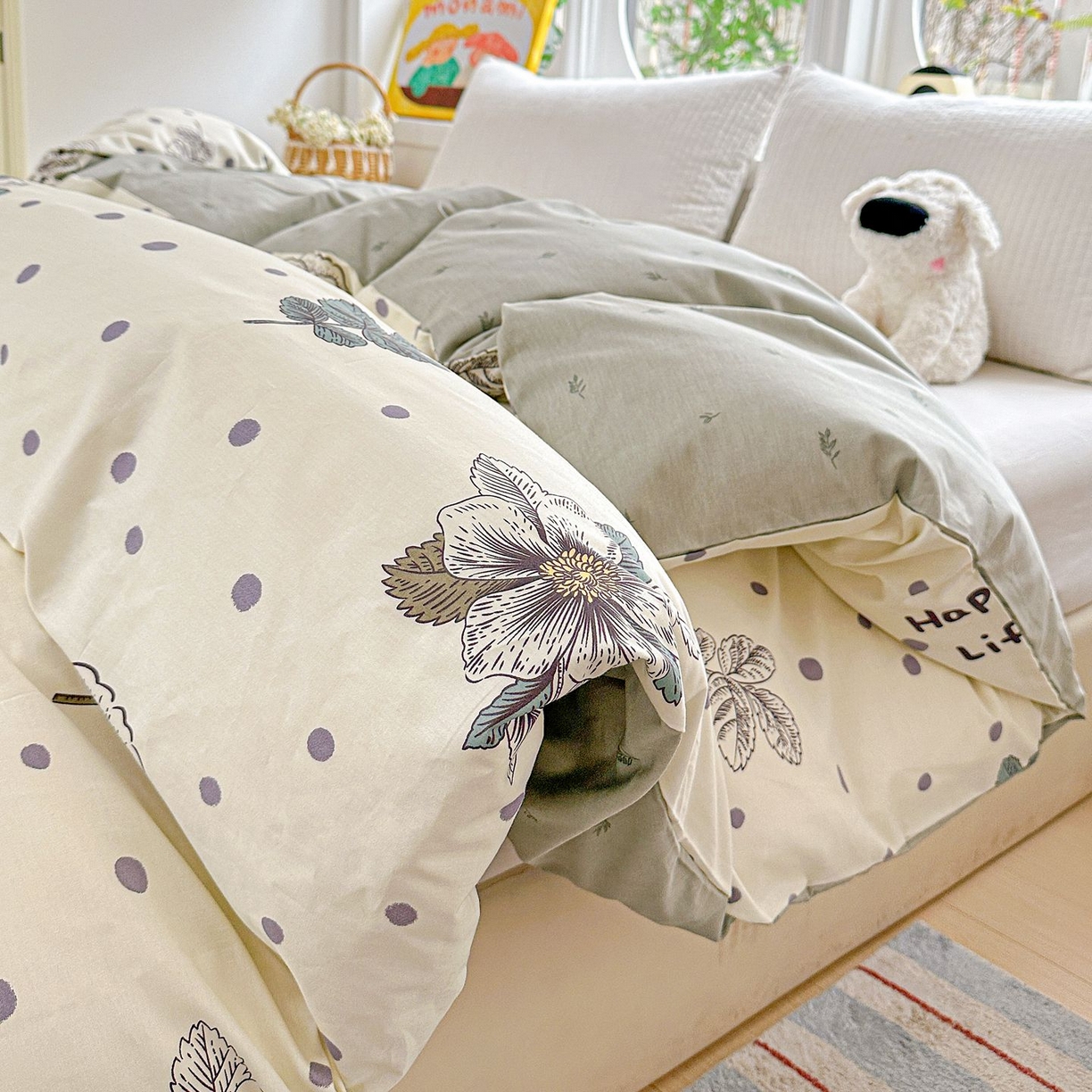 91家纺网 家纺一手货源 找家纺 恩泽家纺 2026新款13372ins全棉印花四件套单品系列-单被套 繁花夕露