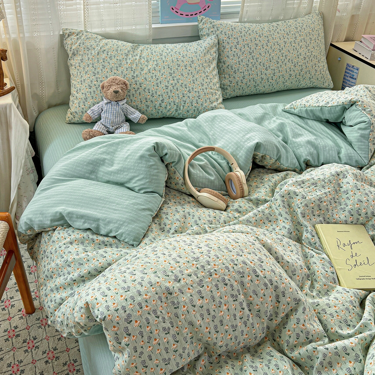 91家纺网 家纺一手货源 找家纺 王朝国际 2026新款A类彩竺棉印花四件套 奶蓝泡芙