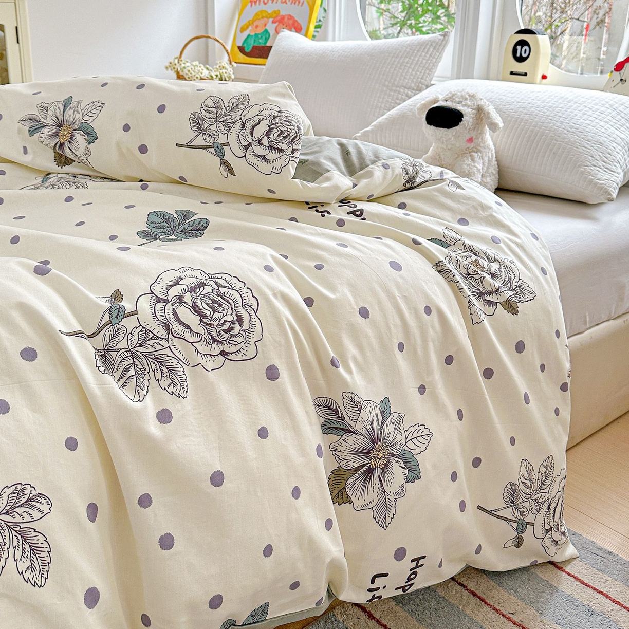 91家纺网 家纺一手货源 找家纺 恩泽家纺 2026新款13372ins全棉印花四件套单品系列-单被套 繁花夕露