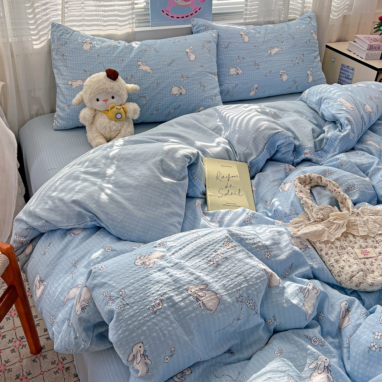 91家纺网 家纺一手货源 找家纺 王朝国际 2026新款A类彩竺棉印花四件套 奶萌兔