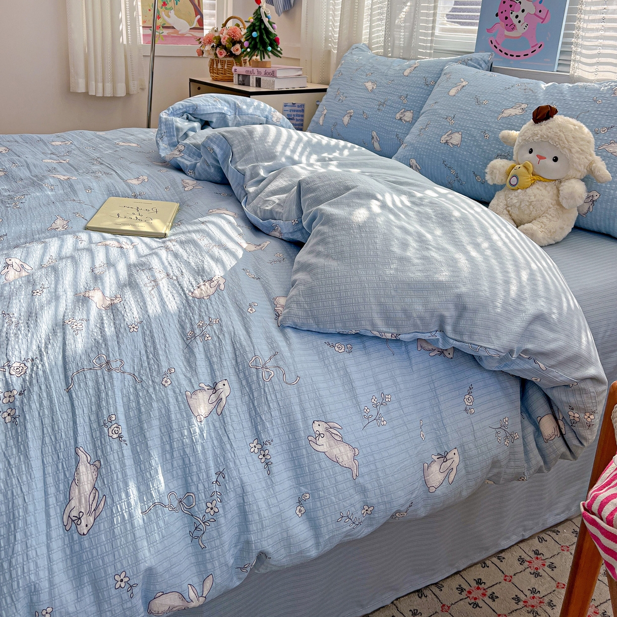 91家纺网 家纺一手货源 找家纺 王朝国际 2026新款A类彩竺棉印花四件套 奶萌兔