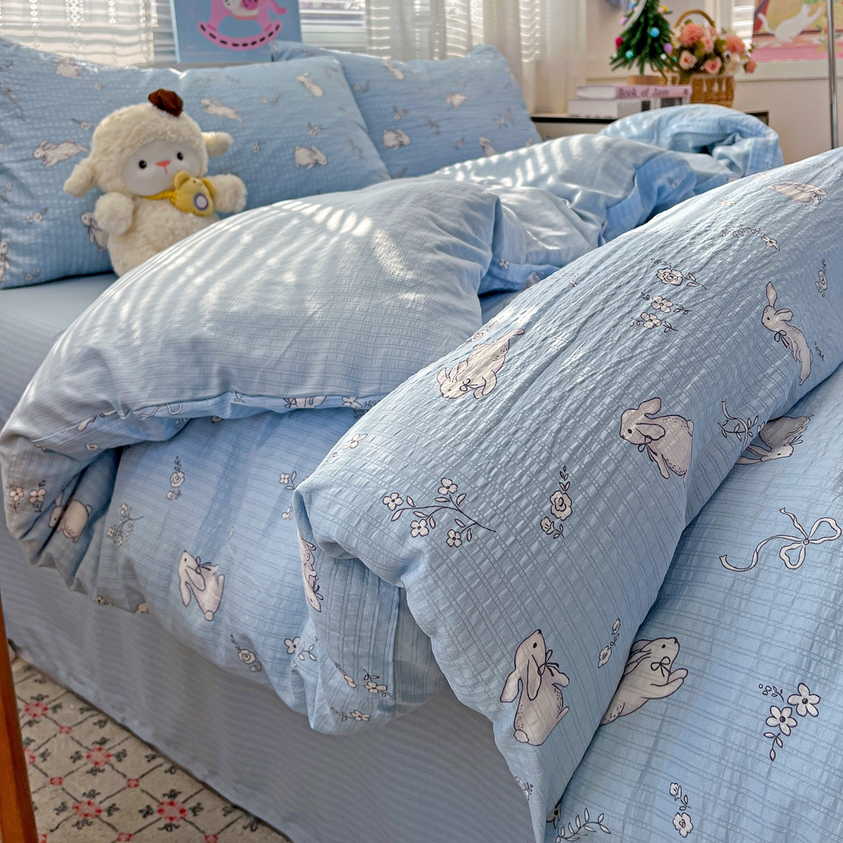 91家纺网 家纺一手货源 找家纺 王朝国际 2026新款A类彩竺棉印花四件套 奶萌兔