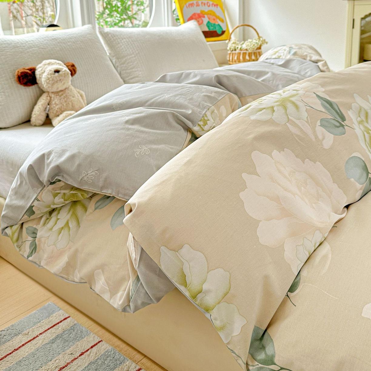 91家纺网 家纺一手货源 找家纺 恩泽家纺 2026新款13372ins全棉印花四件套单品系列-单被套 花开宿语