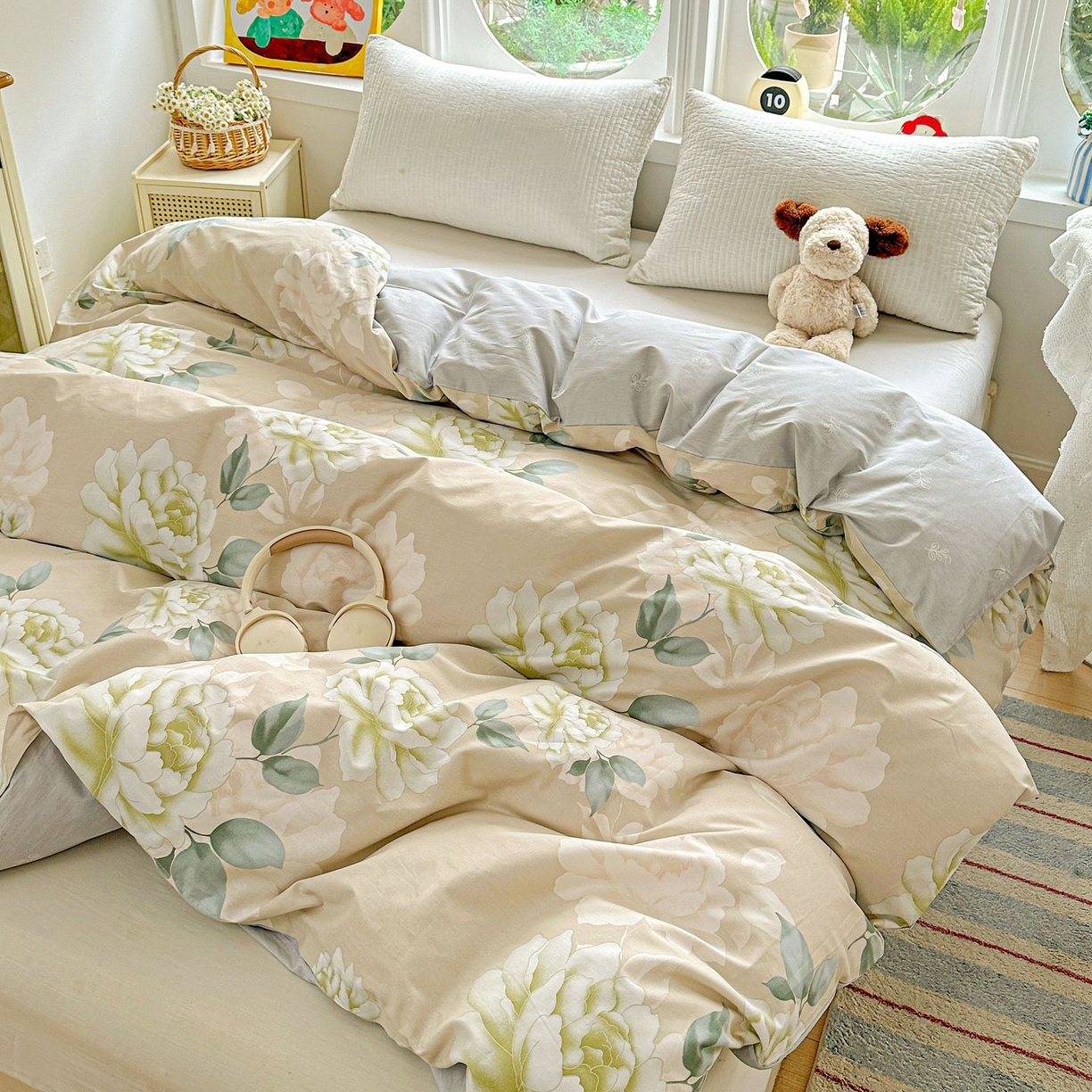 91家纺网 家纺一手货源 找家纺 恩泽家纺 2026新款13372ins全棉印花四件套单品系列-单被套 花开宿语